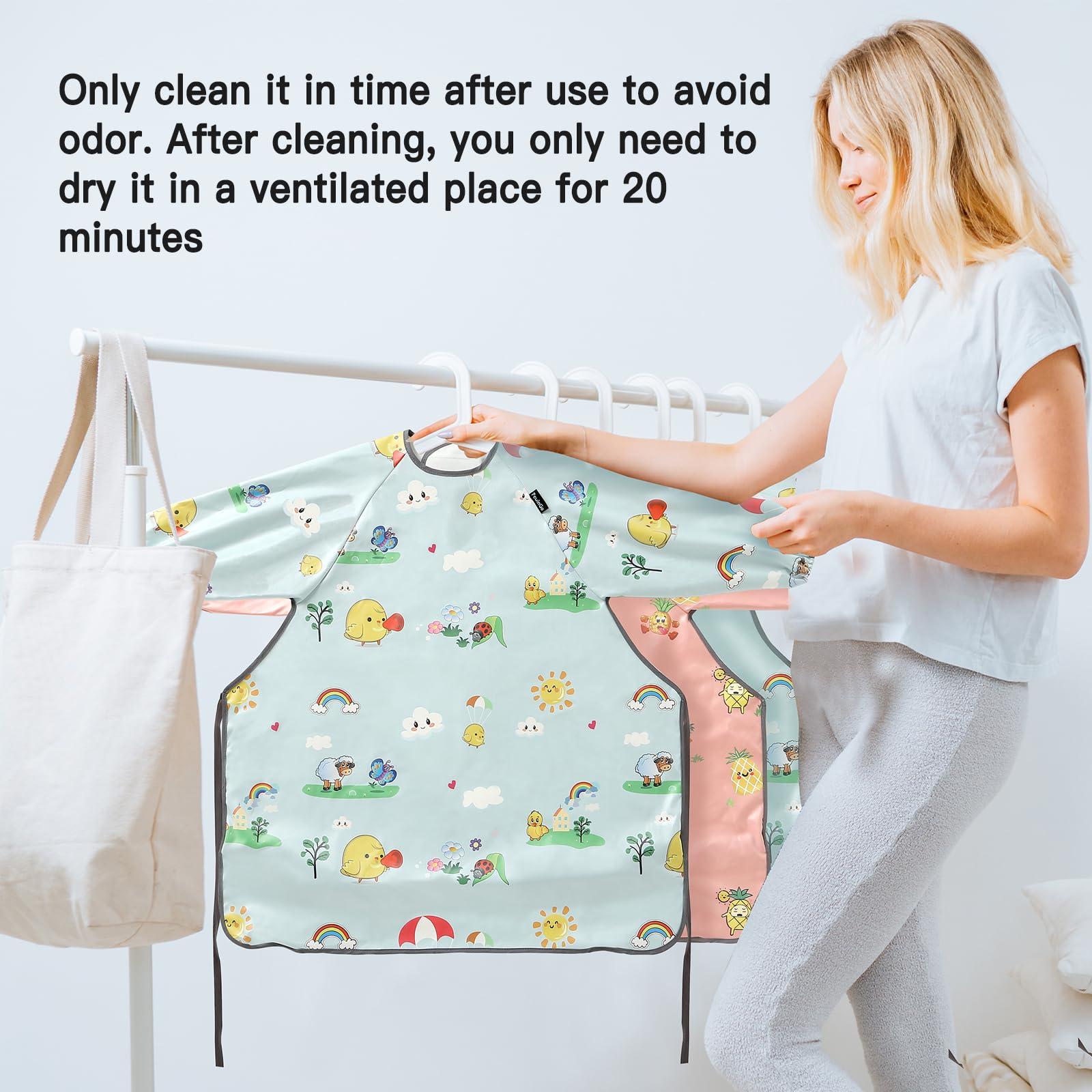 PewinGo PewinGo Weaning Bib & BLW Attaches and Fully Cover to Baby Highchair, Long Sleeves Bib with Waterproof, Machine Washable & Comfortable,Easy to Clean, Suitable for Baby Infant-Pink