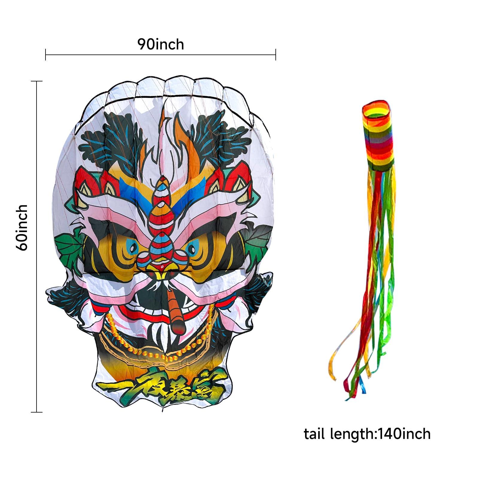 Catch&Hunt Large Kites for Adults,3D Beijing Opera Lion Frameless Soft Umbrella Giant Flying Kites,Easy to Fly with 330Ft Kite String in Beach and Amusement Parks-Ages 12+ (60\" W x 90\" H)