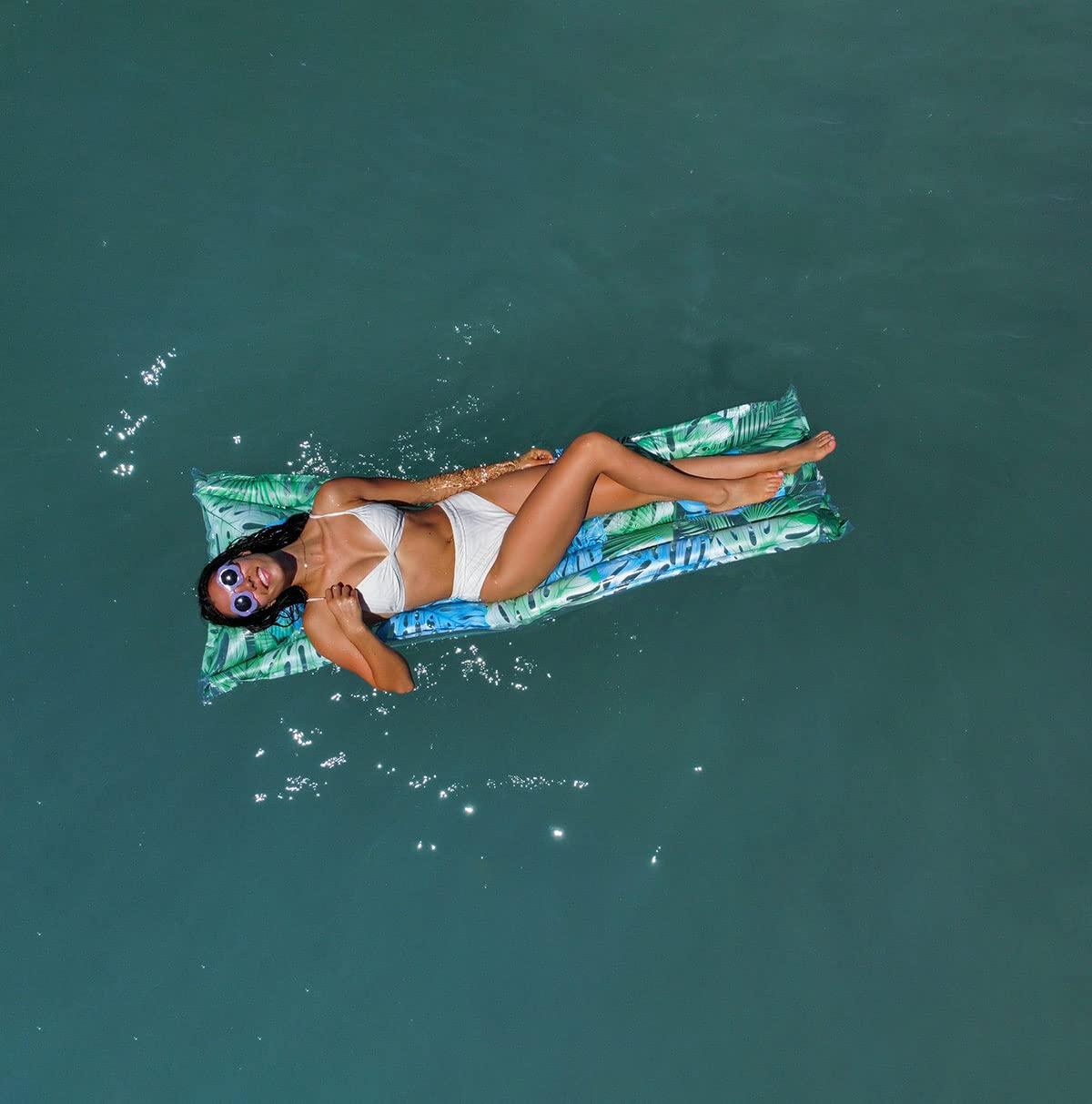 Poolcandy Poolcandy Resort Collection Inflatable Pool Floats, Swim Rings & Hammocks in Bright Palm Print Design Pattern