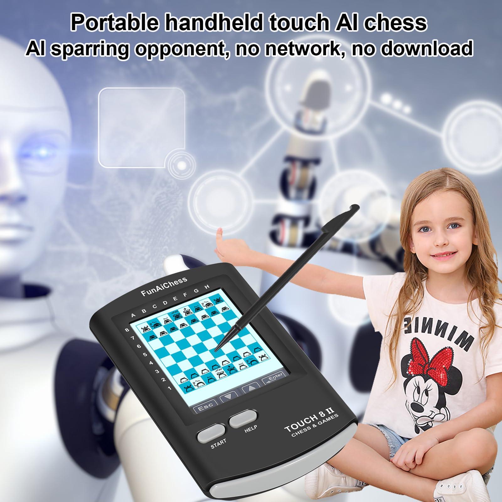FunAiChess FunAiChess Handheld Electronic Chess Board 8 in 1 Touch Chess Computer Game Ai Chess Up Smart Electronic Chess Set for Adults, Kids,and Beginners Learn and Travel with Stylus Large LCD Display Gift