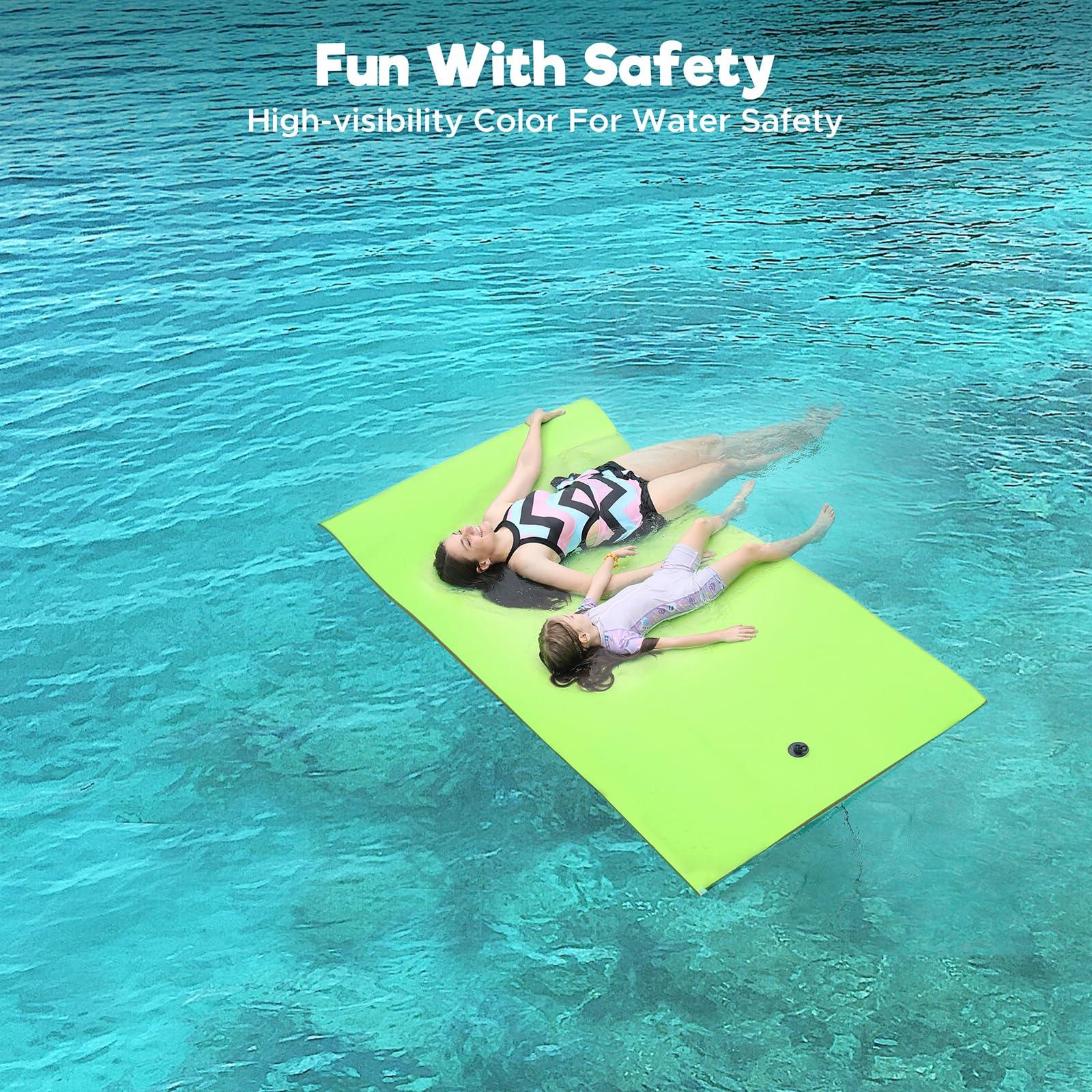 WARMOUNTS WARMOUNTS Floating Water Pad for 2 Person, 8 x 4 FT Tear-Resistant 3-Layer XPE Foam Floating Mat Recreation & Relaxing for Lake Pool River Ocean Boats Outdoor Water Activities