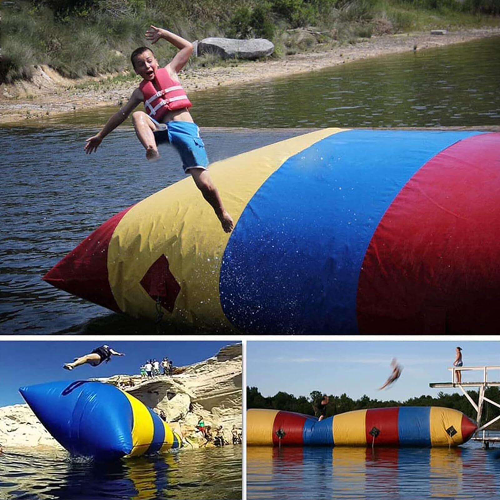 ZAKEKE ZAKEKE Inflatable Water Blob Catapult Foot Outdoor Catapult Toys,Extreme Jumping Inflatable Bag,Inflatable Lake Jump Air Bag,Suitable For Adults And Children, 8.2*16.4Ft, Blue