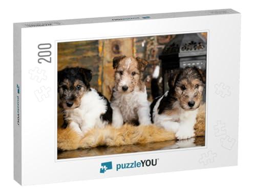 puzzleYOU Fox Terrier Puppy on a Yellow-Gold Background... Jigsaw Puzzle Jigsaw Puzzle with 200 Pieces