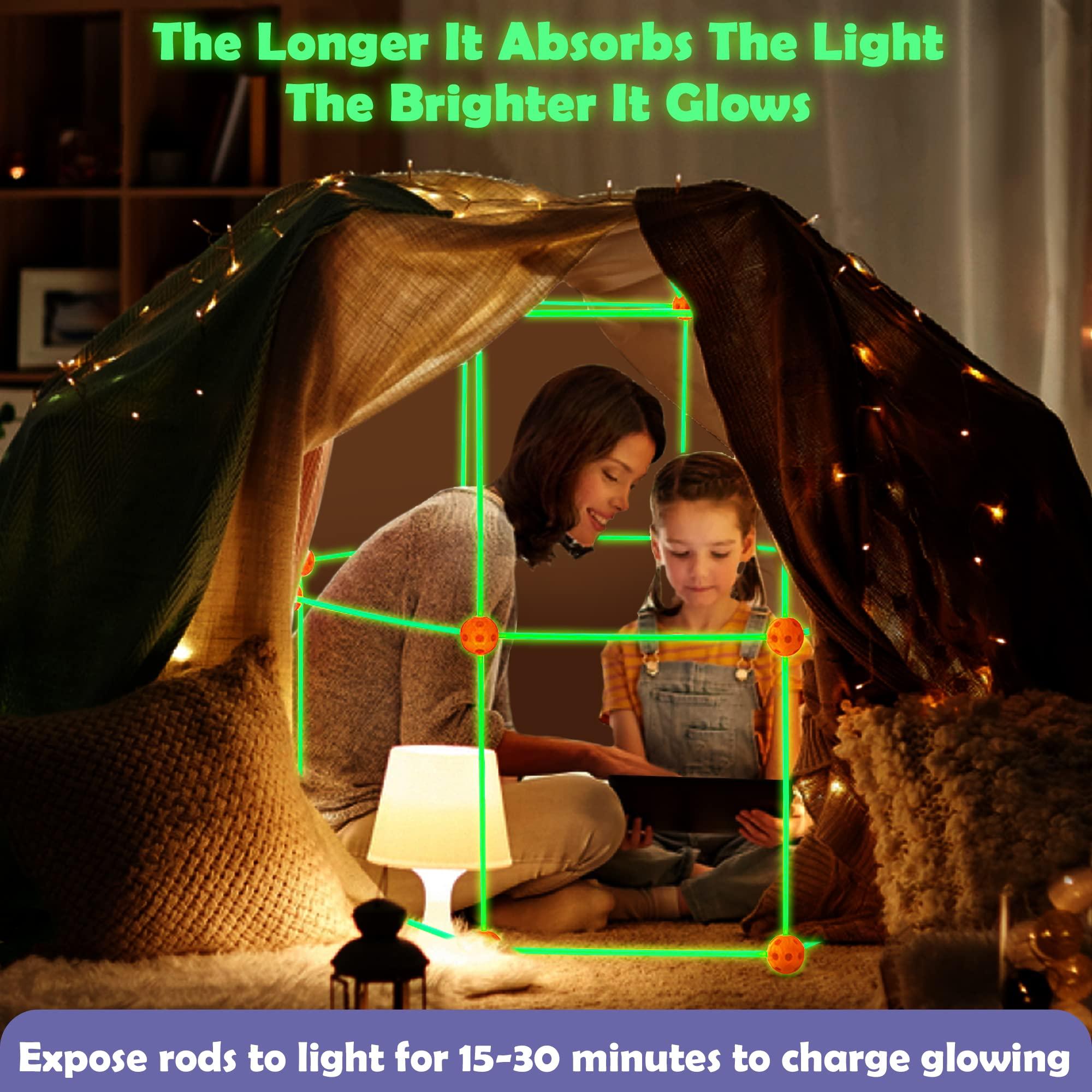 Tiny Land Tiny Land Glow Fort Building Kit for Kids Creative Fort Indoor & Outdoor Construction Toys with 86 Rods and 44 Balls for 5-10 Year Old Boys & Girls STEM Building Toy Gifts with Storage Bag