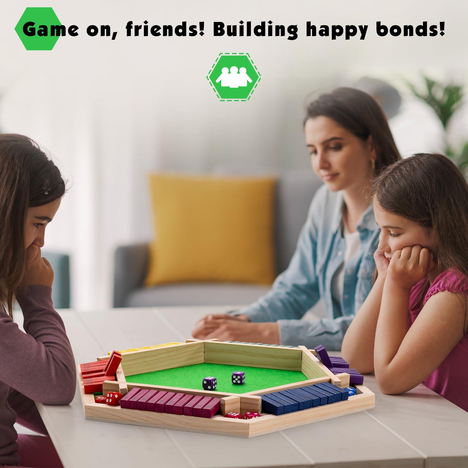 MNYUN MNYUN Shut The Box Game Large for 6 Players, 15 inch Wooden Board Table Math Game with 16 Dice and Instructions, Classics Close The Box Board Game