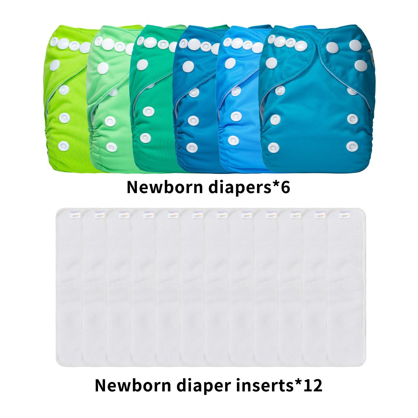 ALVABABY ALVABABY Newborn Cloth Diapers,Reusable Cloth Diaper for Preemie,6pcs Diaper Covers with 12 Newborn Diaper Inserts, Less Than 12pounds Baby