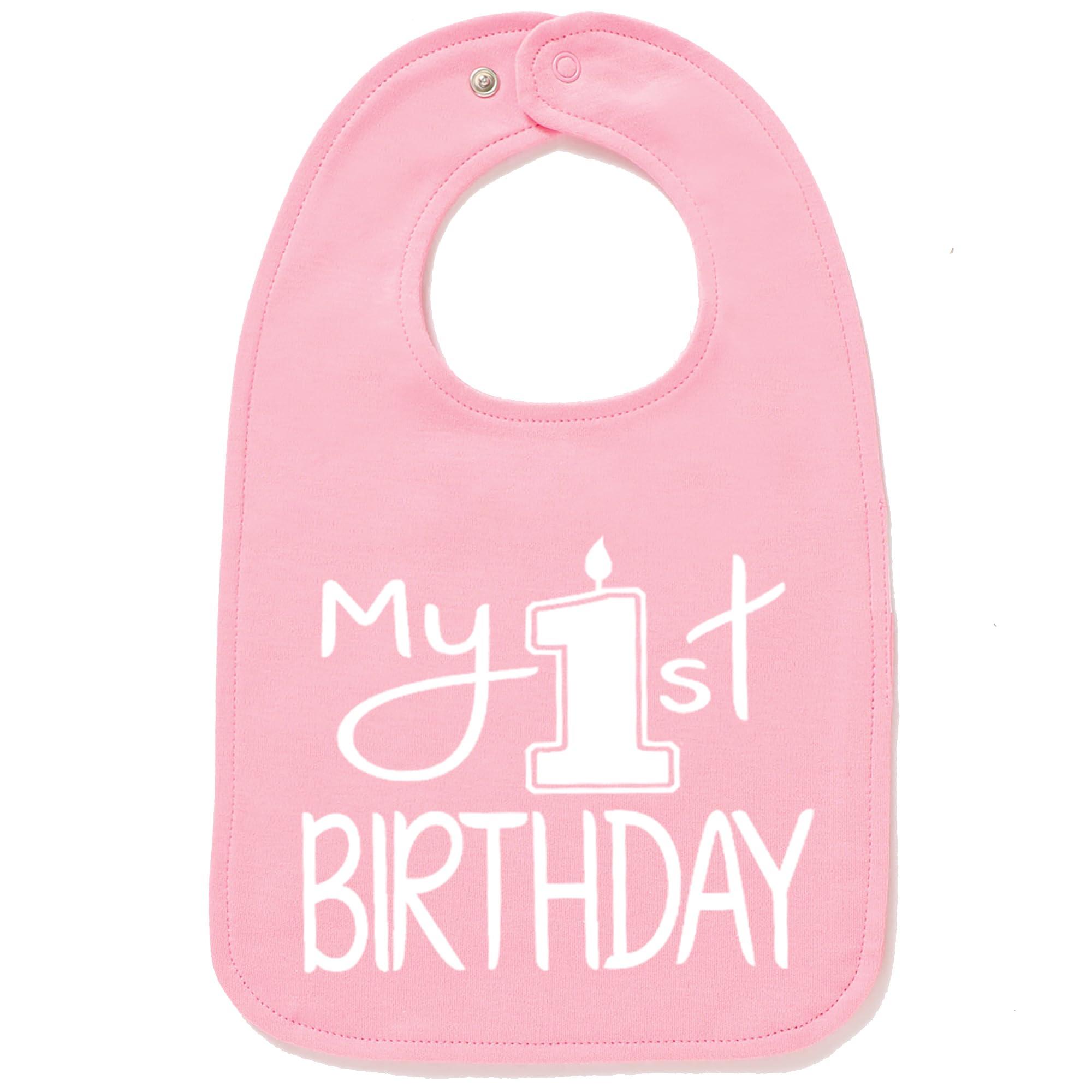 Aiden\'s Corner Aiden's Corner Handmade Cute Baby Boy Girl First Birthday Smash Cake Bibs - My 1st Birthday Bib (White Pink Bib)