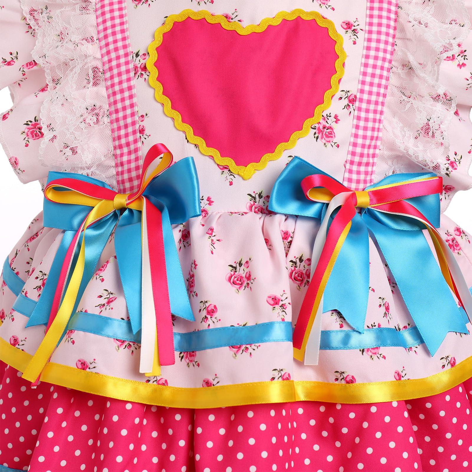 ABEWIP ABEWIP Traditional Mexican Dress for Girl Toddler Kids Cinco De Mayo Ruffle Tiered Dresses with Hair Clips Pink 18-24M