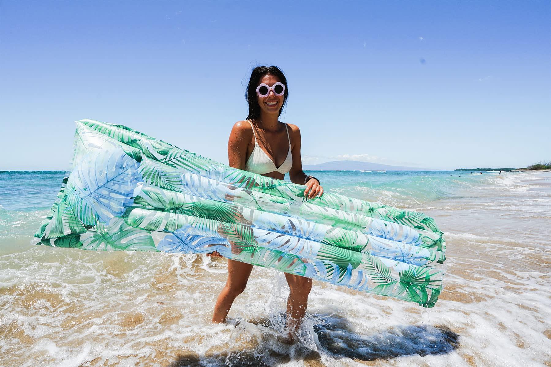 Poolcandy Poolcandy Resort Collection Inflatable Pool Floats, Swim Rings & Hammocks in Bright Palm Print Design Pattern