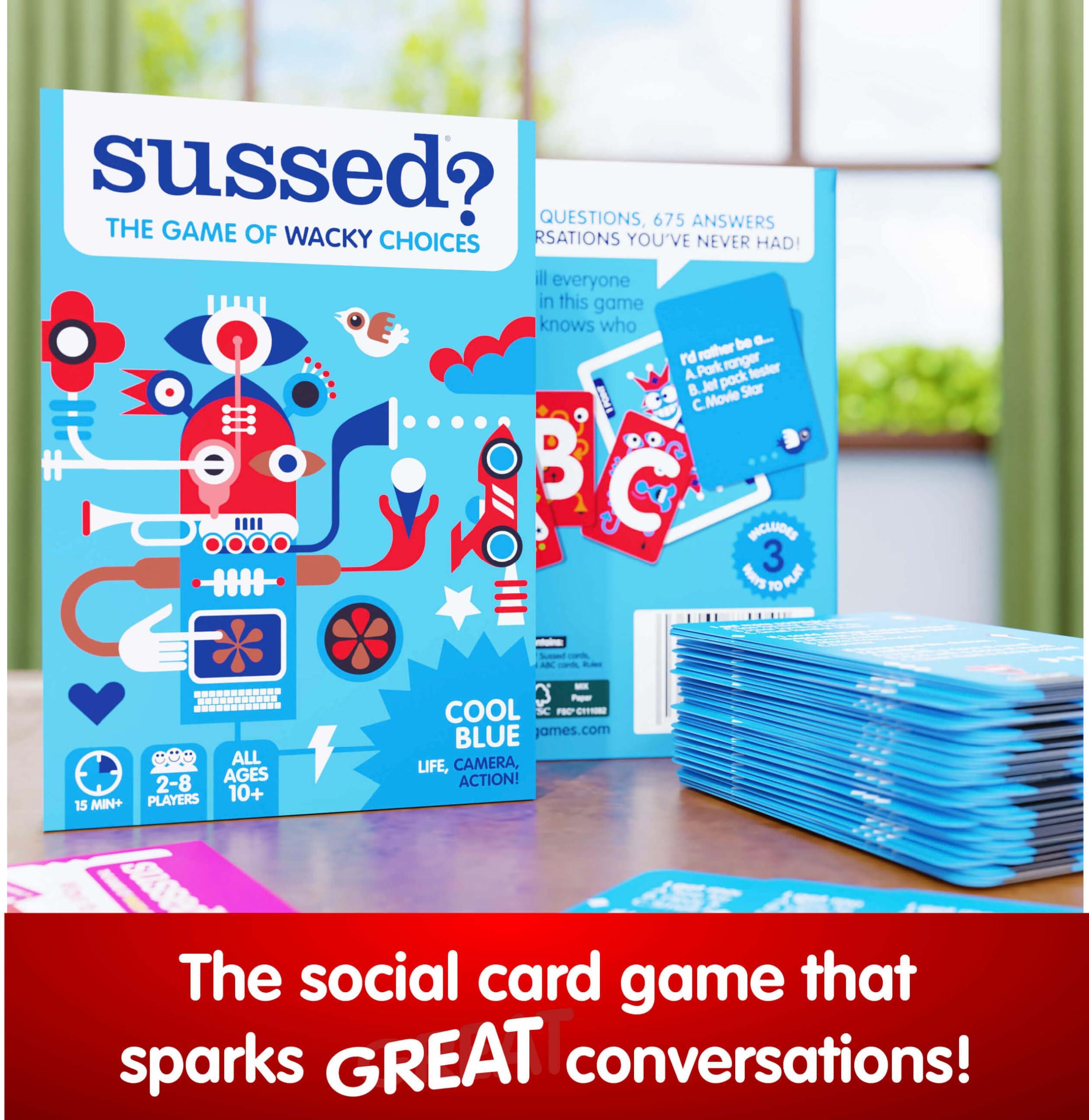 SUSSED SUSSED The Wacky What Would I Do? Card Game - Stocking Stuffer for Teens, Boys, Girls - Social Fun for Kids Ages 10+ & Adults - Great Conversation Starter - Cool Blue Deck