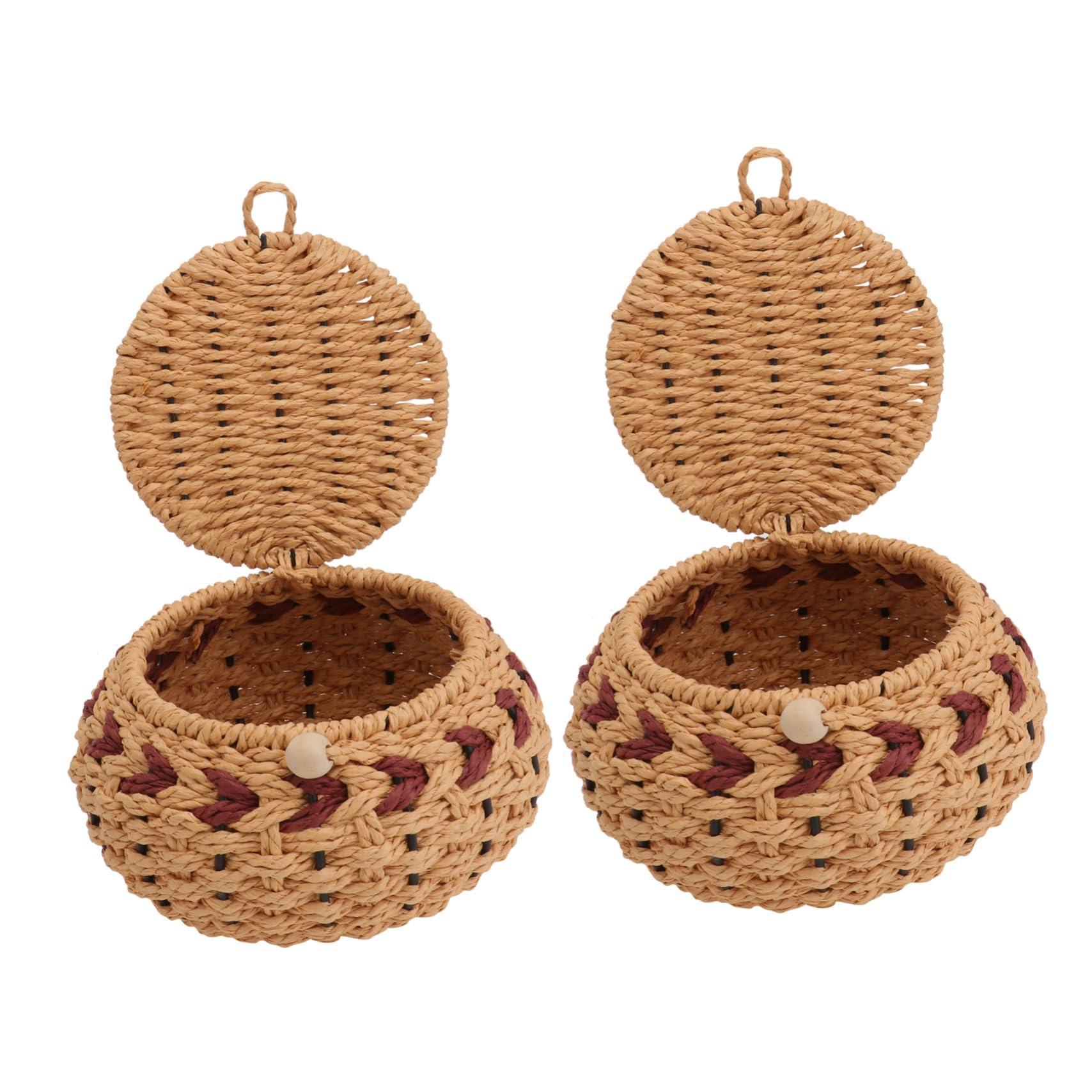 Abaodam Abaodam 2pcs Straw Pot Go Jewelery Organizer Wooden Chess Board Wicker Bin Chess Storage Jar Work Desk Accessories Weaving Simple Jar Jewelry Ring Holder Pantry Grass Storage Tank to Weave