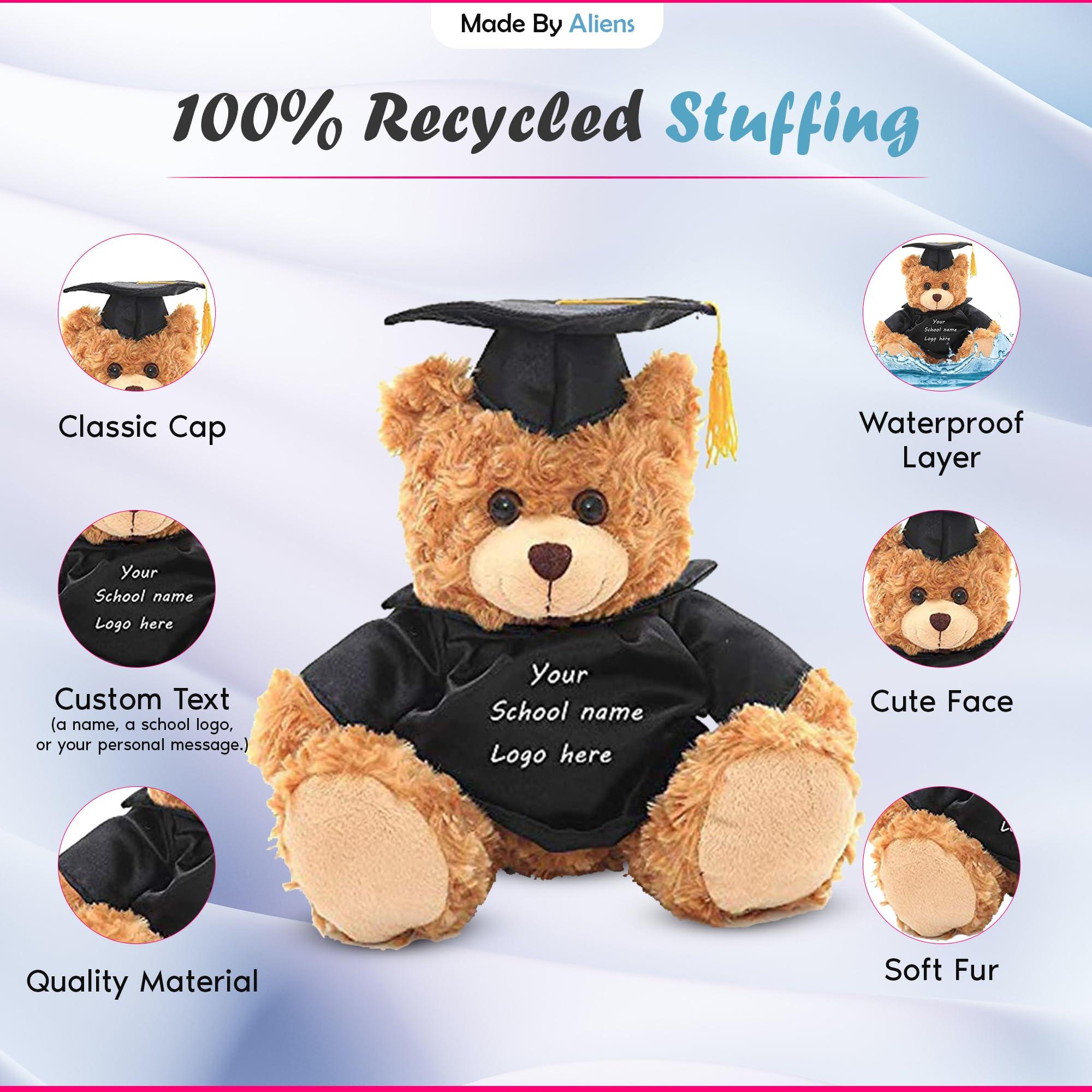 Made By Aliens Made By Aliens Plush Stuffed Animal Toys 12 Inches Present Gifts for Graduation Day, Personalized Text, Name or Your School Logo on Gown, Best for Any Grad School Kids (Black Gown)
