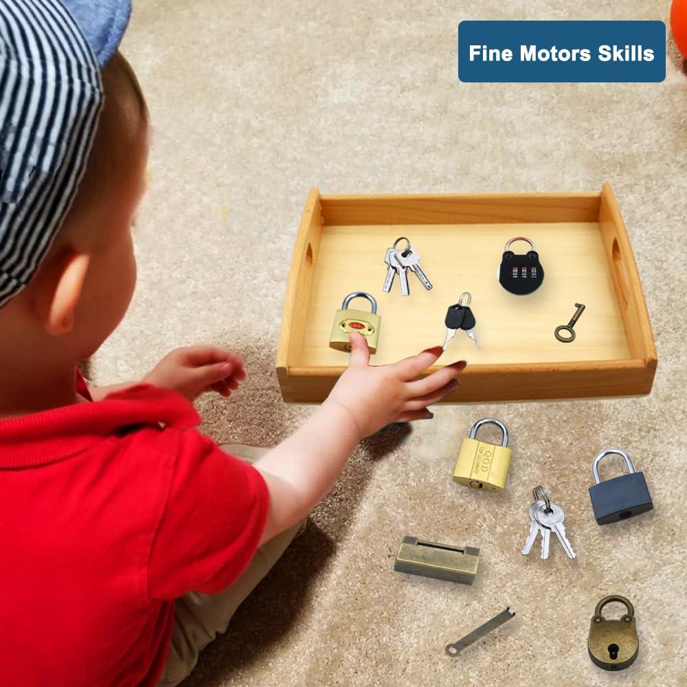 Inslat Inslat Montessori Lock and Key Toy Set for Toddlers, Montessori Elementary Materials Educational STEM Toy Matching Games Lock Set with Wooden Tray for 3 4 5 Year Old Kids