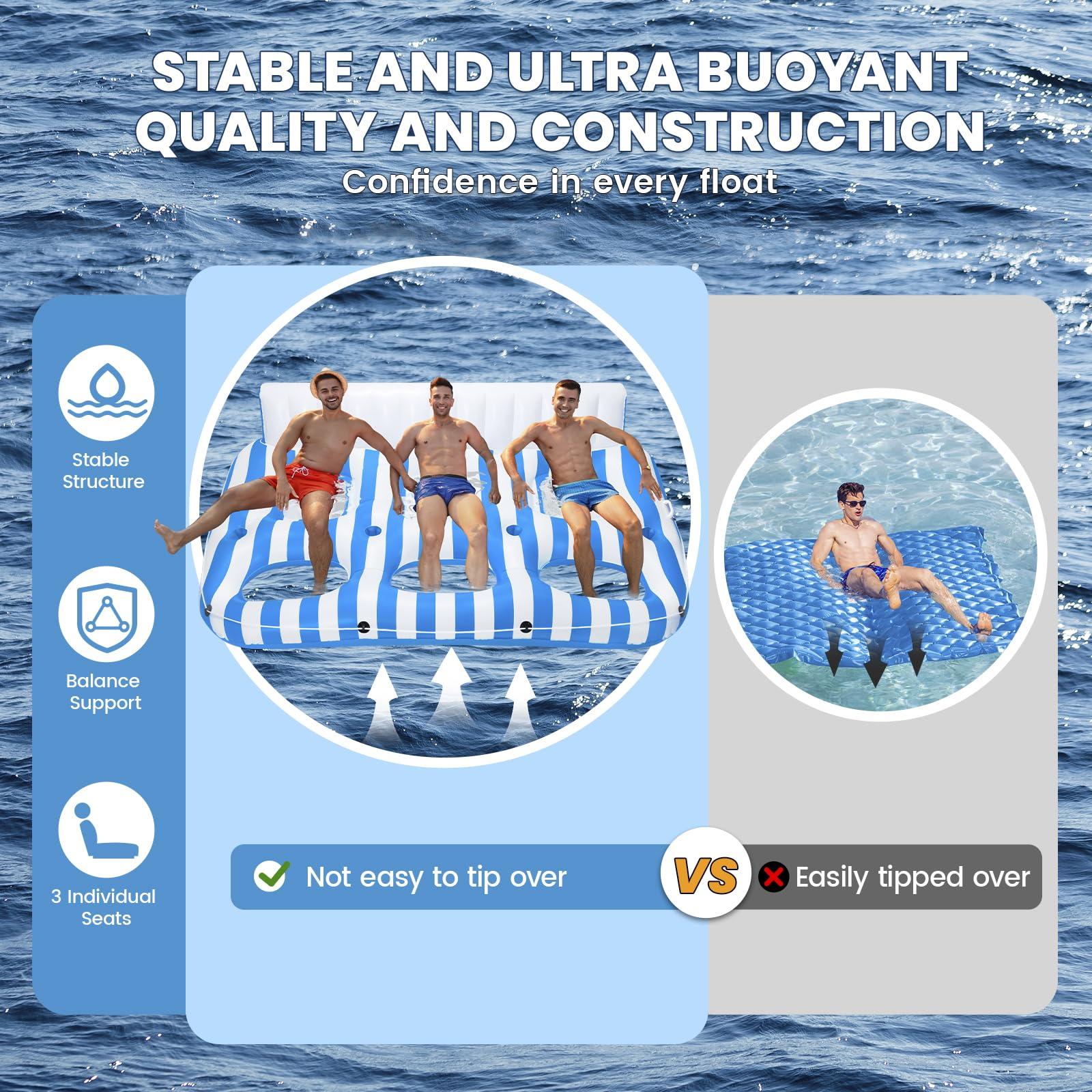 SULDUO SULDUO 3 Person Inflatable Pool Lounger Float for Adults, Giant Pool Floats Chair Lounge with 3 Backrests and Cup Phone Holder, Water Tanning Pool Raft Party Toys for Outdoor, Beach, Lake, River, Sea