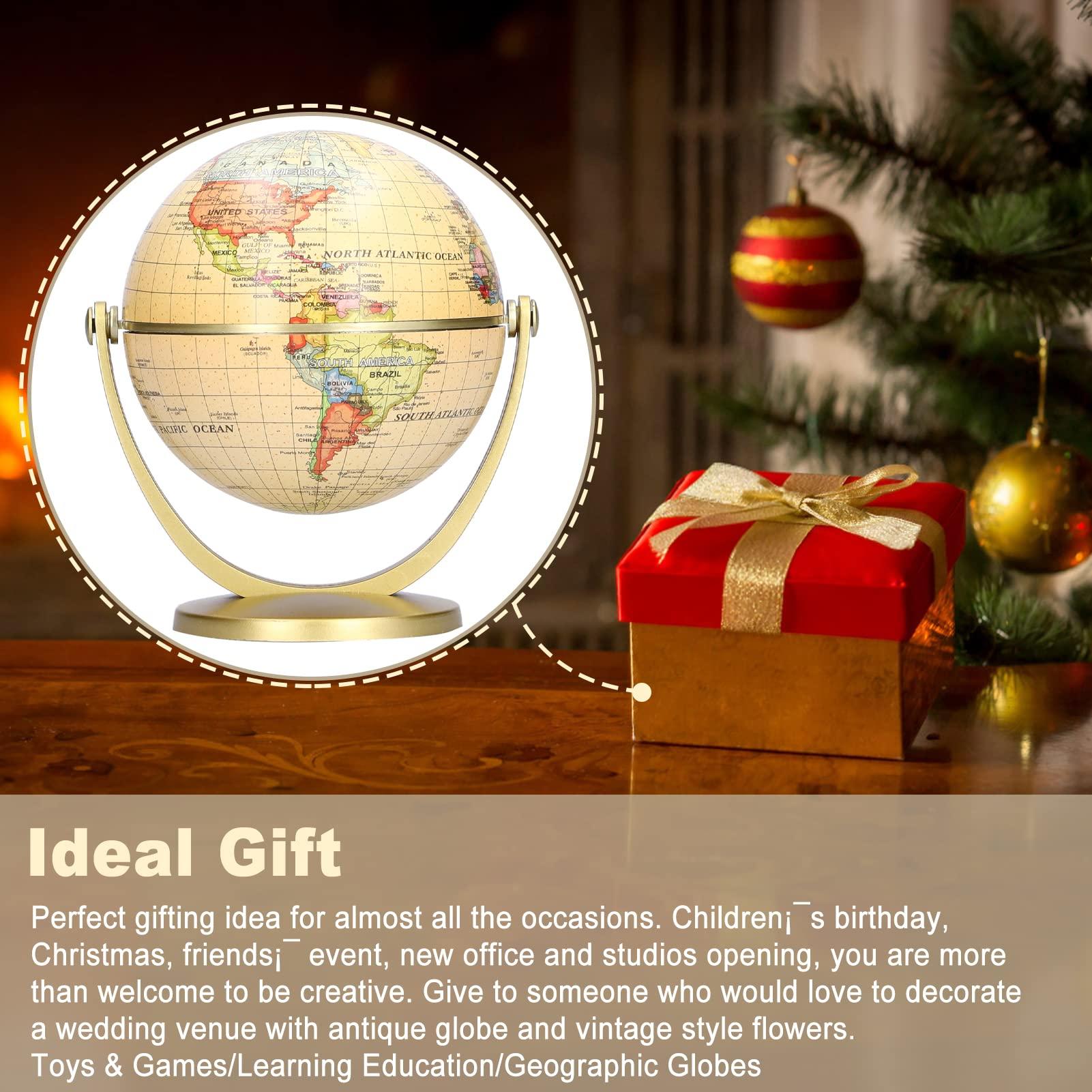 Pilipane Mini Vintage World Globe of the World with Wooden Stand, 10cm Vintage World Globe Built, Antique Decorative Desktop Globe for Adults & Kids, Home Dcor, Office