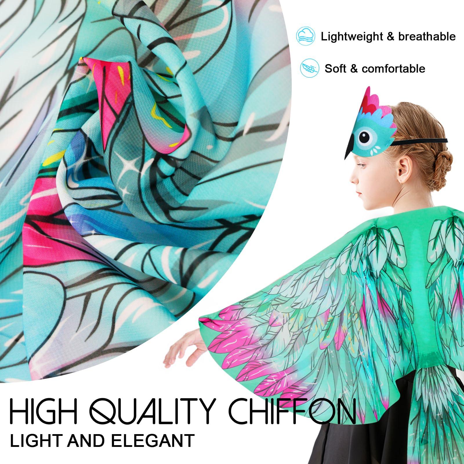 iROLEWIN iROLEWIN Bird-Wings-Costume for Kids and Headband, Eagle-Parrot Dress-up-Wings for Girls Boys Halloween-Party Favors (Green)