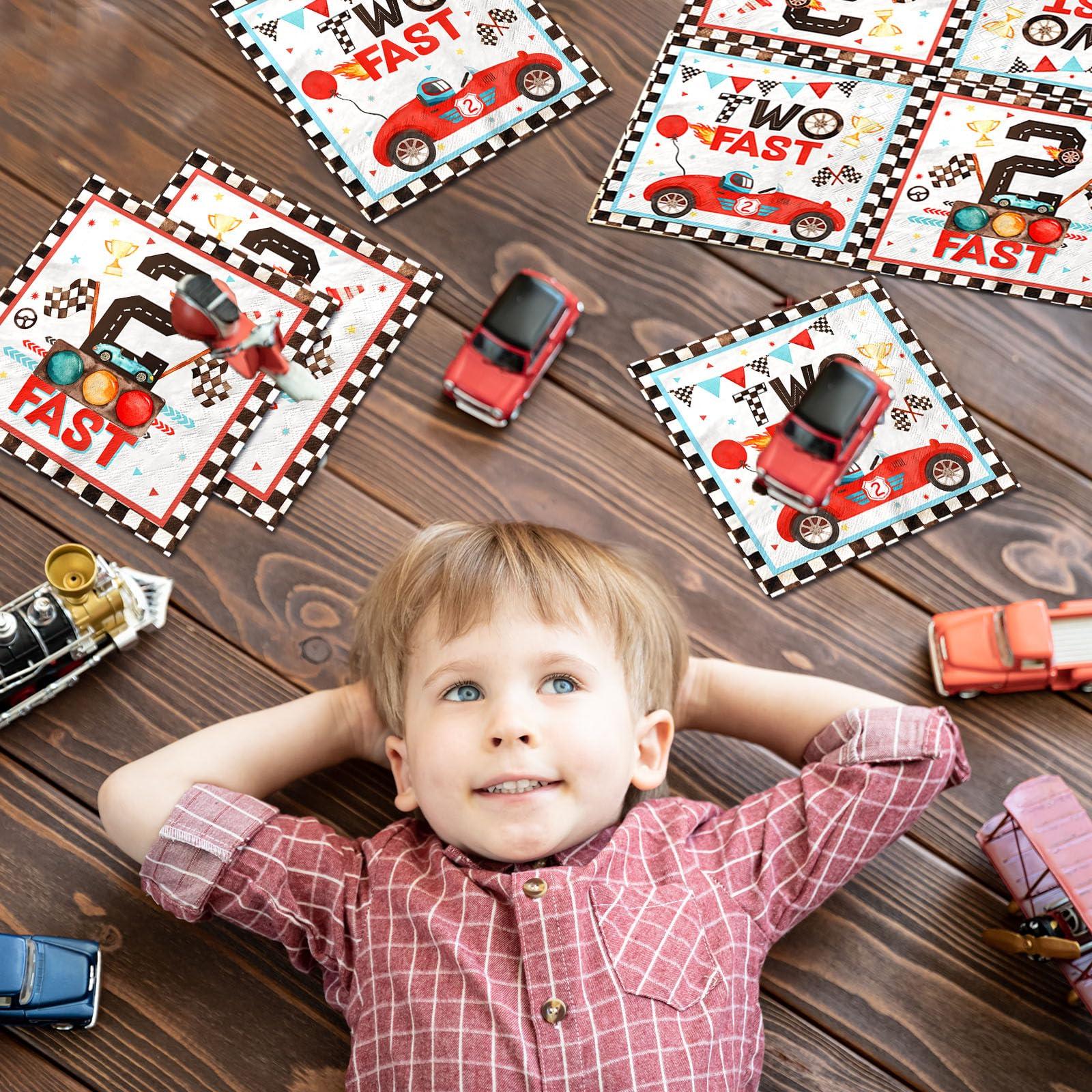 CMUSKO Two fast Birthday Party Napkins,40Pcs Race Car 2nd Birthday Party Napkins Disposable Race Car for Napkins Two Years Old Party Baby Shower Decorations Favors for Boys