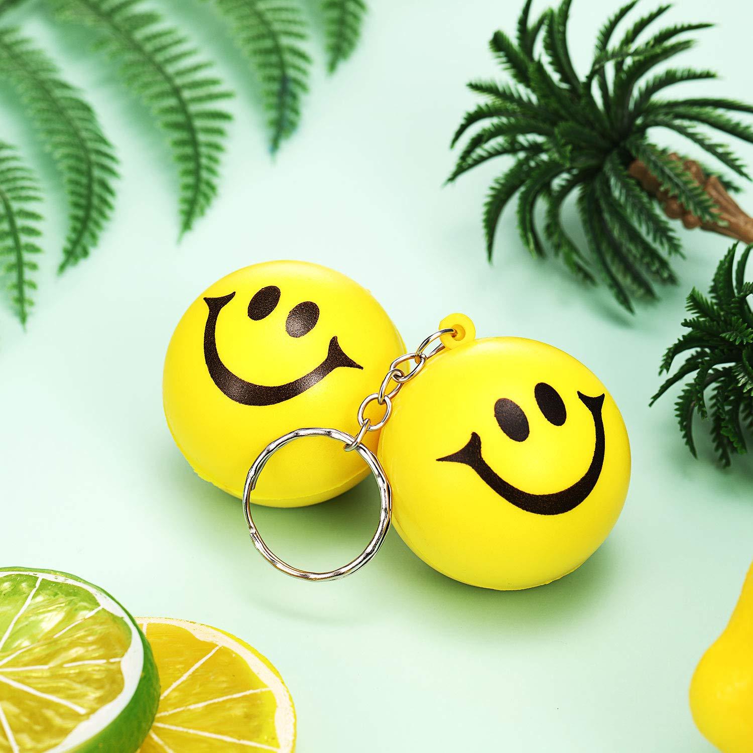 Blulu Blulu 20 Pack Smile Stress Balls Keychains Mini Foam Ball Keychains Yellow Funny Face Stress Balls Keychains for Party Favors, School Carnival Reward, Birthday Party Supplies, Goodie Bag Stuffers