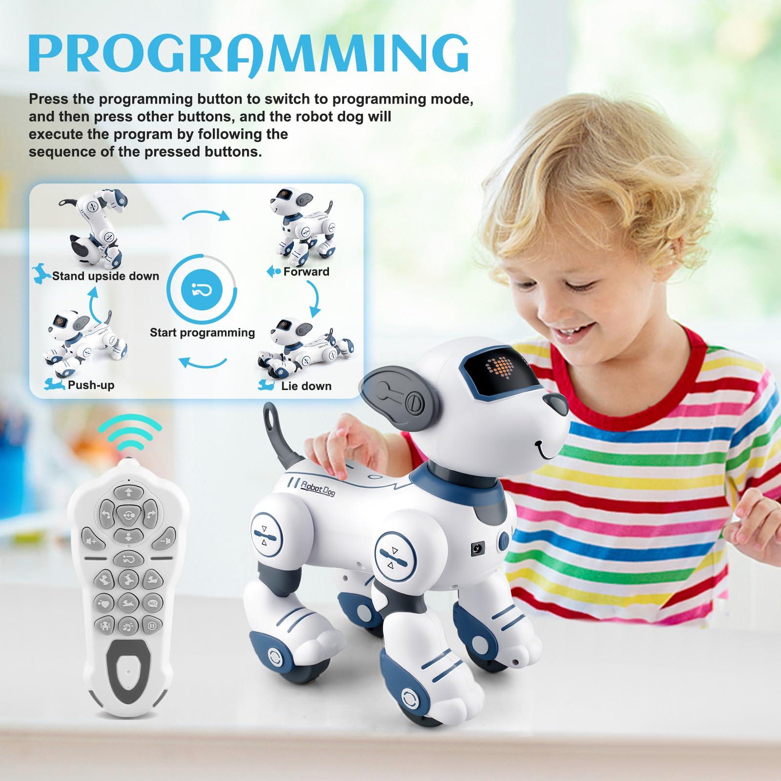 Katouigb Remote Control Robot Dog Toys, Programmable Robotic Puppy for Kids, Interactive Remote Control Dog, Singing Dancing Stunt Robotic Dog Gift for Birthday