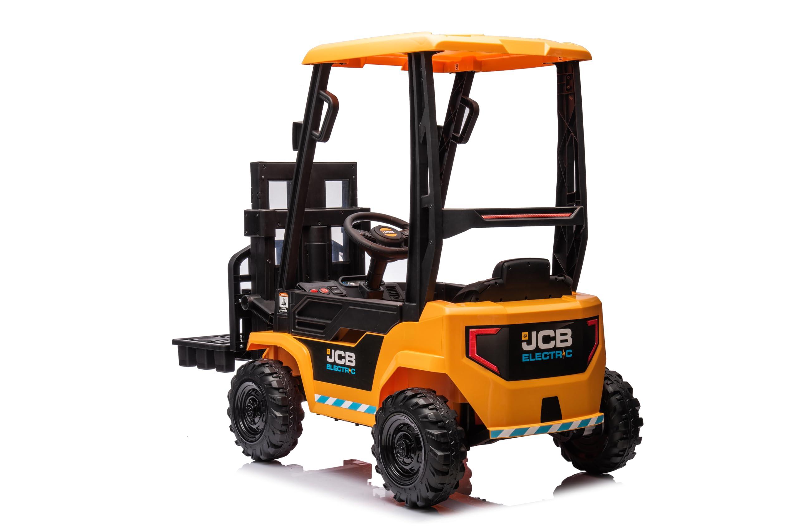 ToysCentral Basics 12V Kids Forklift Ride on Car, Licensed JCB Battery Powered Electric Ride On Construction Car with Liftable Fork, Remote Control, Seat Belt, Spring Suspension, Yellow