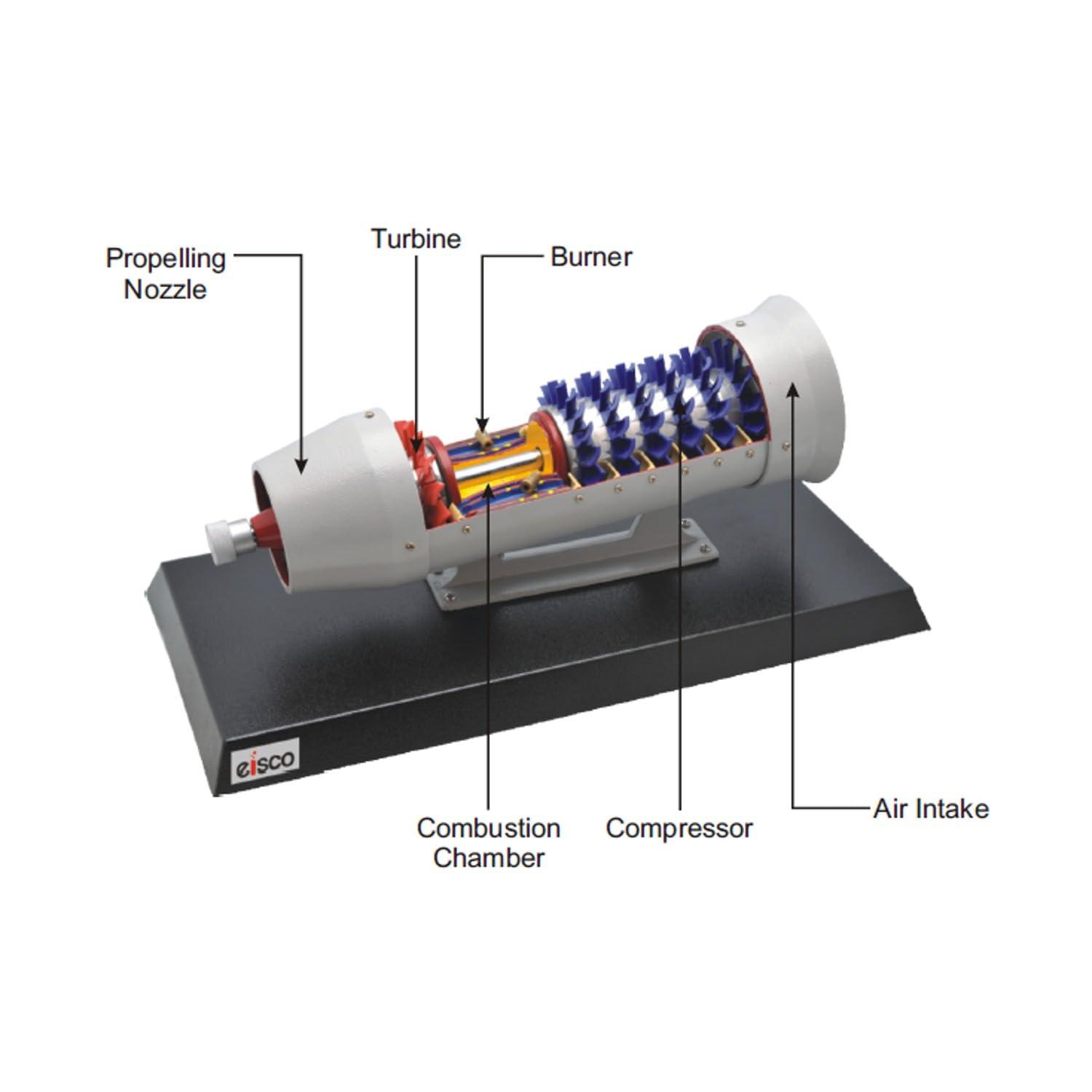 EISCO Eisco Labs Turbojet Gas Engine Desktop Model - 20\"x9\" Metal Base, 17\" Turbojet Length