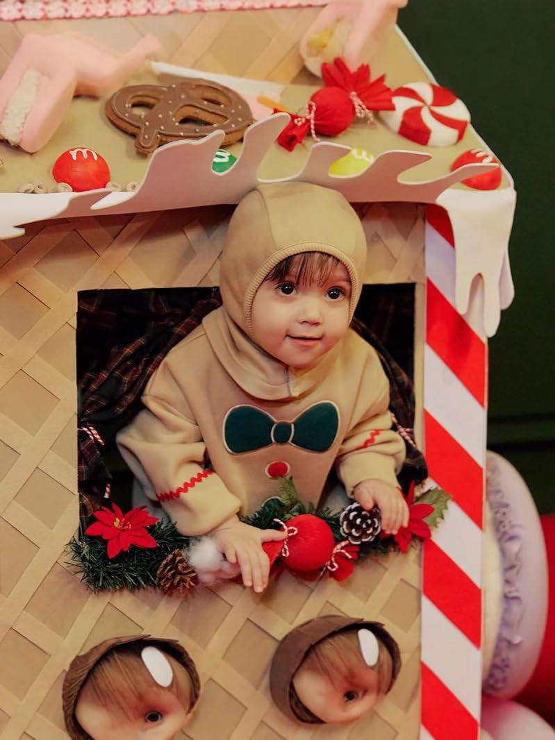 Ayalinggo Ayalinggo Baby Gingerbread Man Costume Newborn Infant Christmas Outfit Toddler Kids Ginger Bread Outfit Romper Jumpsuit Hat (Beige, 12-18 Months)