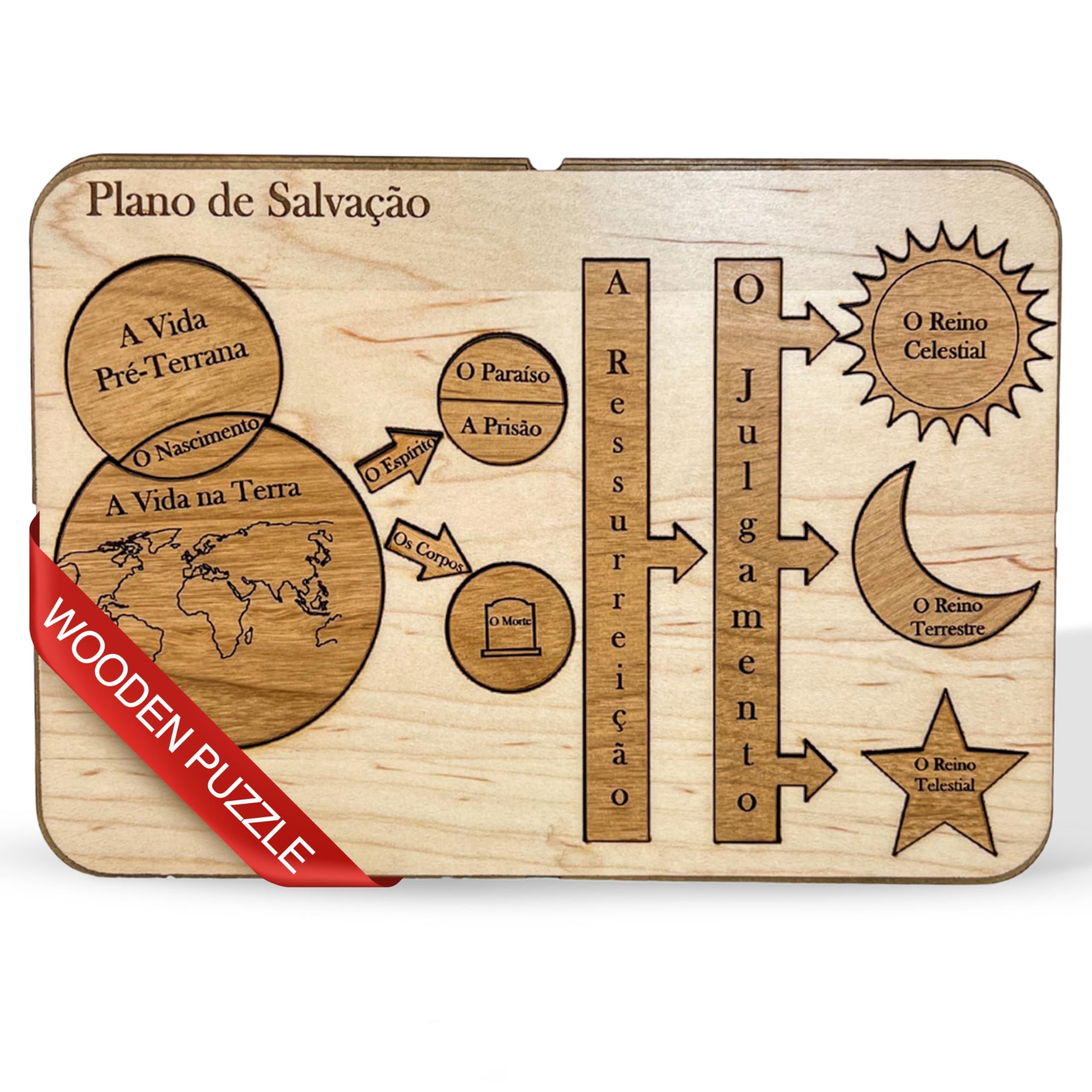 Ricky\'s Laser Engraving Plan of Salvation LDS Wooden Puzzle, Easy Assemble Alder Puzzle Pieces, Fits in Scriptures, Religious Puzzles for Teaching Ideal Wood Puzzle for Adults and Kids LDS Gifts (Portuguese)