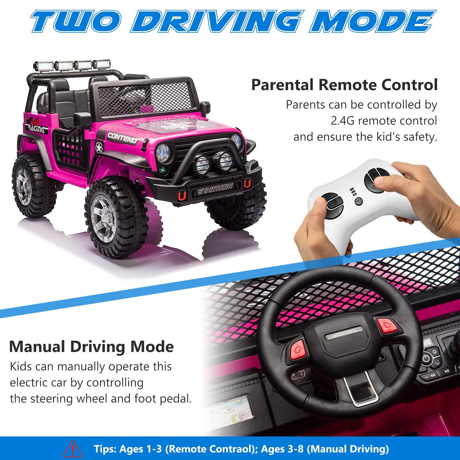 HOMFAMILIA HOMFAMILIA 2 Seater Kids Ride On Truck, 12V Battery Powered Electric Vehicle Car for 2 Kids, w/Spring Suspension, Remote Control, 3 Speeds, Music, LED Lights, Pink