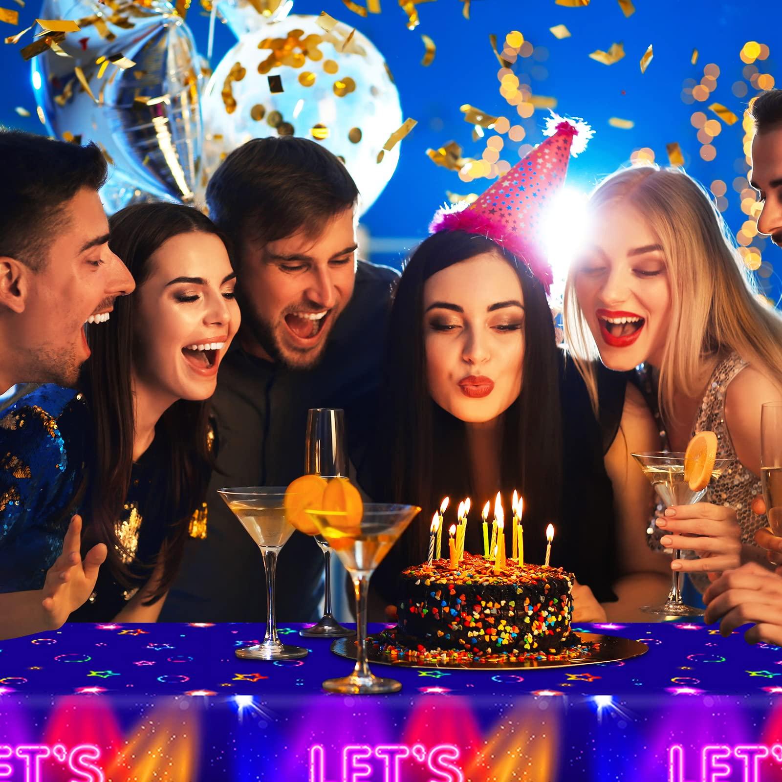 Tegeme Tegeme 4 Pieces Glow Tablecloth 86 x 51 Inch Glow in The Dark Tablecloth Disposable Tablecloths for Glow Theme Neon Party Black Light Party Supplies