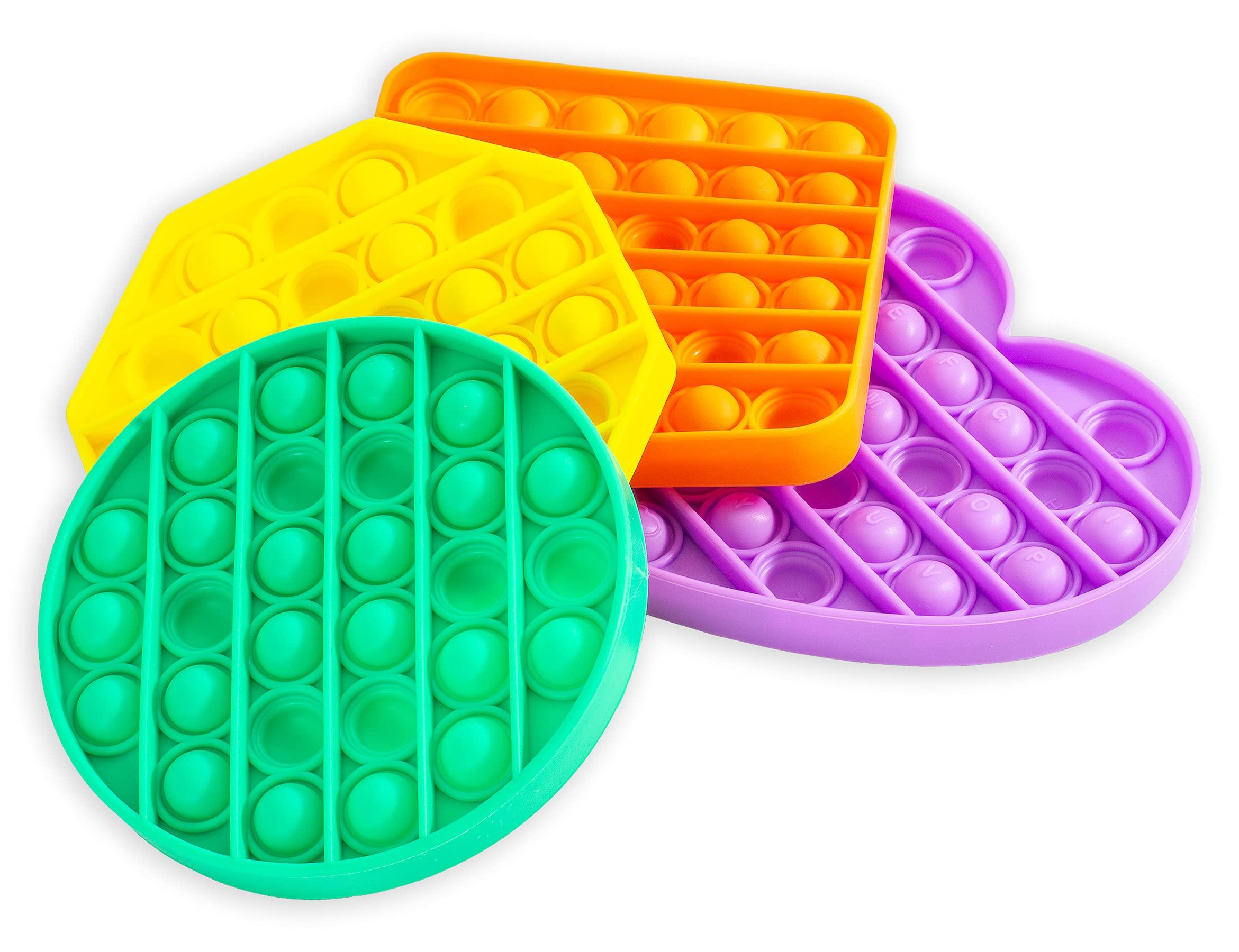 Stages Sensory Builder: Push Pop Bubble Fidget Sensory Toy for Anxiety, Autism, ADD and ADHU, popit Special Needs Stress Reliever: Popit Set of 4 (Round, Square, Octagon and Heart)