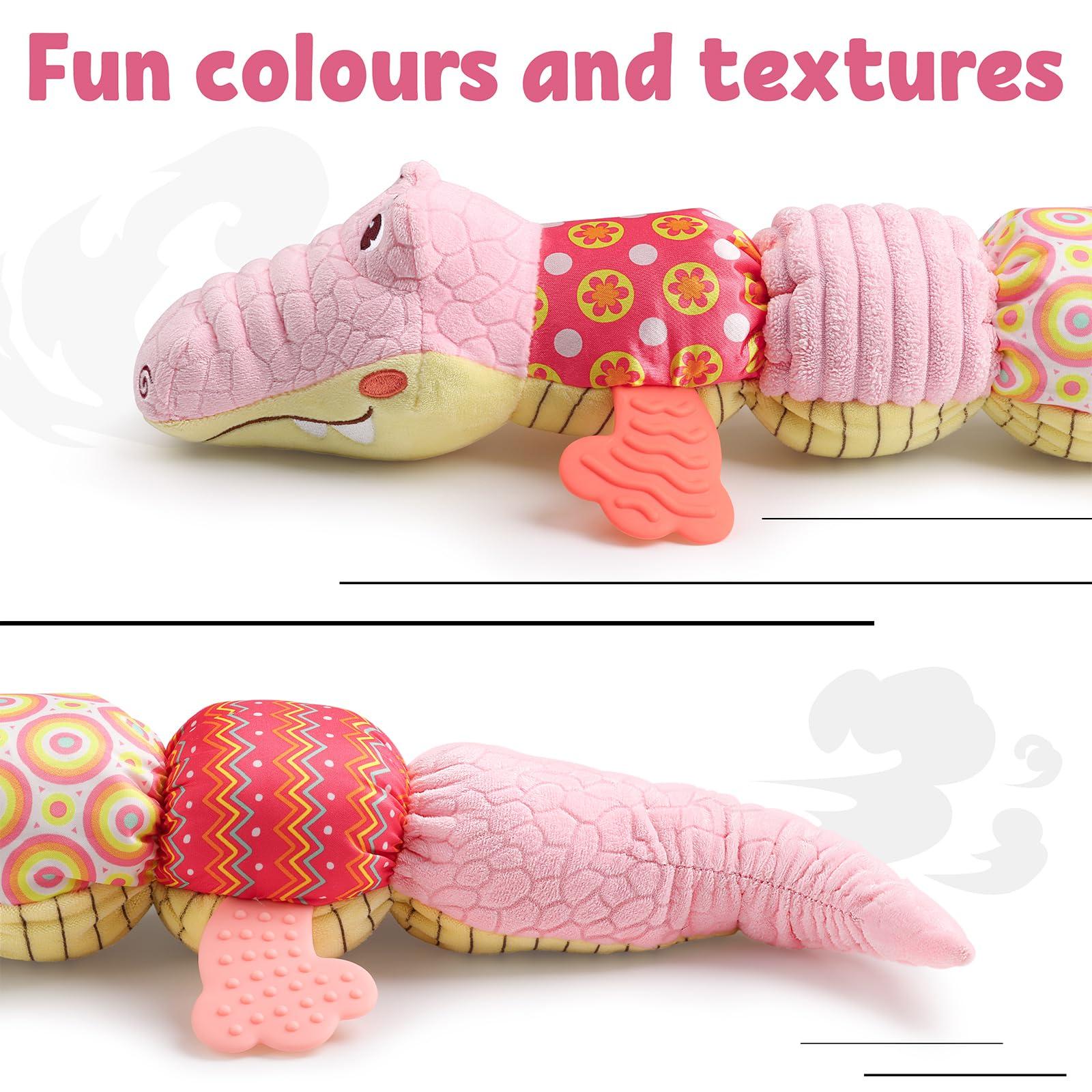 LIGHTDESIRE LIGHTDESIRE Baby Toys Musical Crocodile,Infant Toys Stuffed Animal Toys with Ruler Design and Ring Bell,Baby Teething Toys for Tummy Time Newborn Boys Girls 0 3 6 12 Months(Pink)