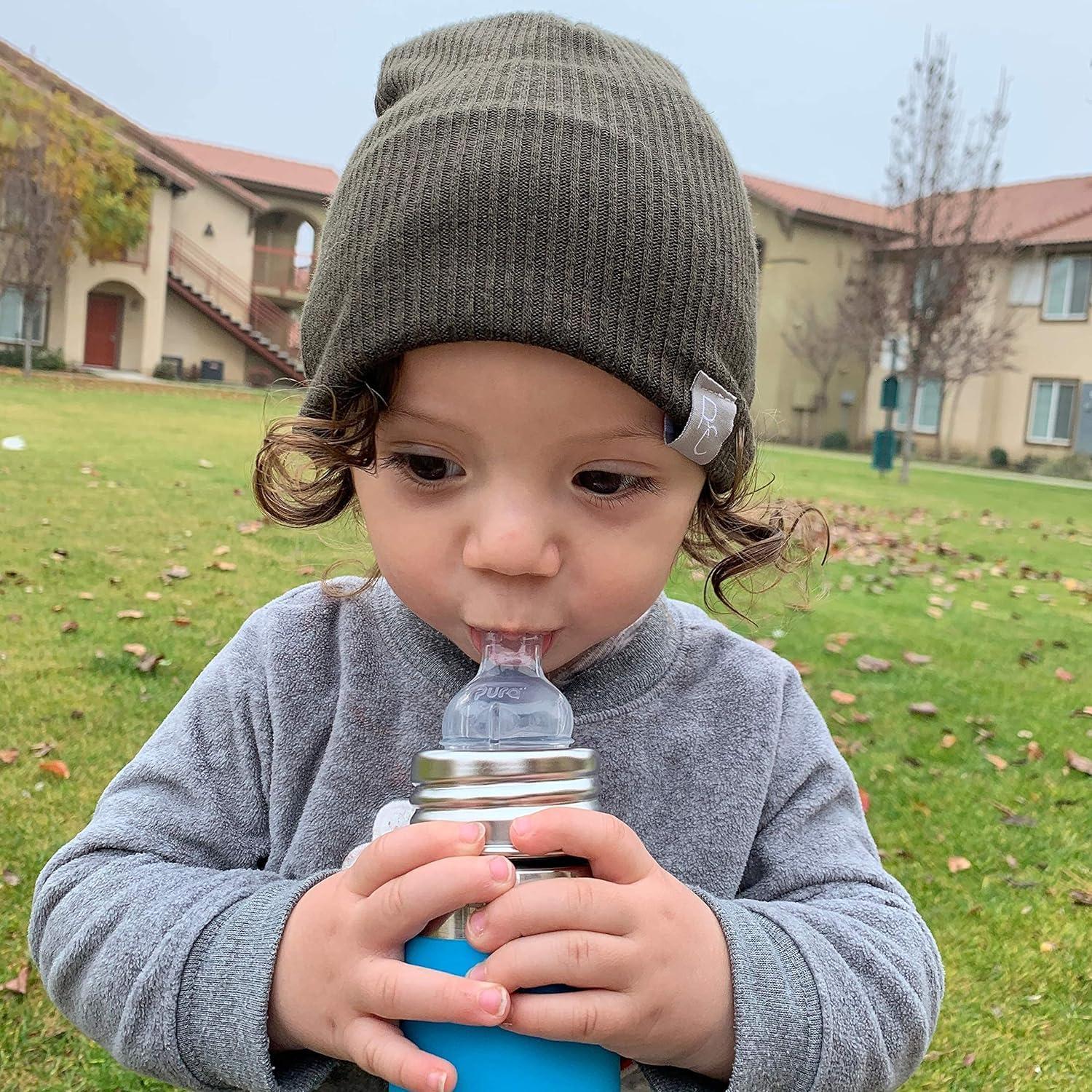 Pura Pura Kiki 11oz/325ml Stainless Steel Sippy Cup Bottle w/Sleeve, Plastic-Free, MadeSafe Certified, Medical-Grade XL Silicone Sipper Spout Fast Flow for Kids, Toddlers, Babies & Infant - Rose Sleeve