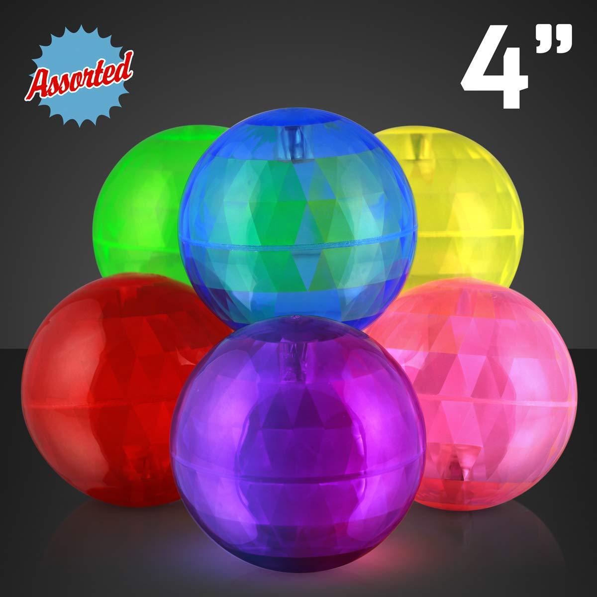FlashingBlinkyLights 4" Big Assorted Colors Light up Bouncy Balls with Flashing LEDs (Set of 6)