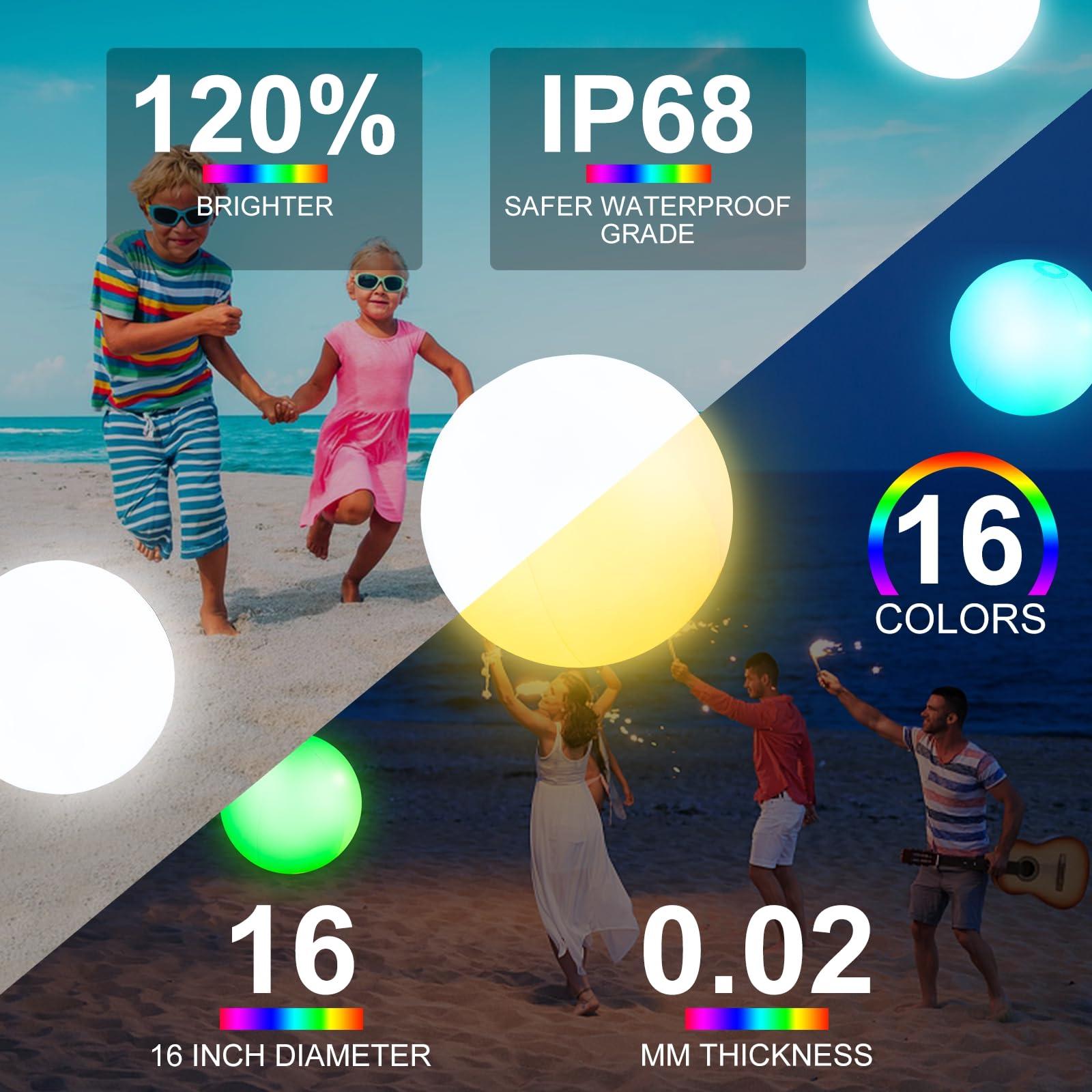 AMENON AMENON 4 Pack Glow in The Dark Beach Balls 16 Inch Inflatable Light Up Beach Ball with Remote Control 16 Colors Lights and 4 Light Modes Pool Game for Adult Kid Pool Party Decor,Glow Party Supplies