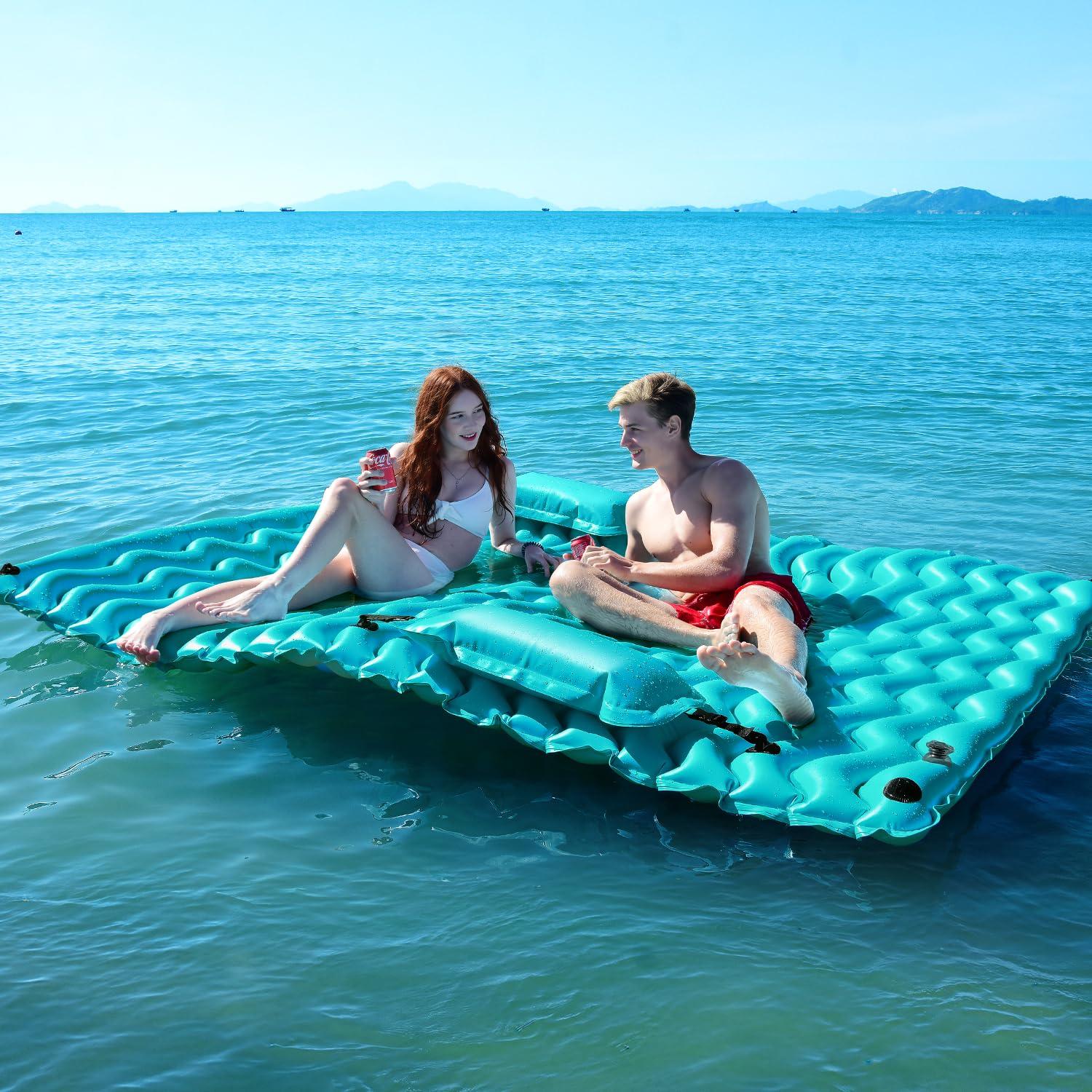 Sunrio Sunrio 114'' X 72'' Giant Inflatable Floating Mat-Pool Float Lake Floats for Adults with Pool Hammock Pool Mats for Floating Swimming Pool, Beach, Lake for Summer Water Party