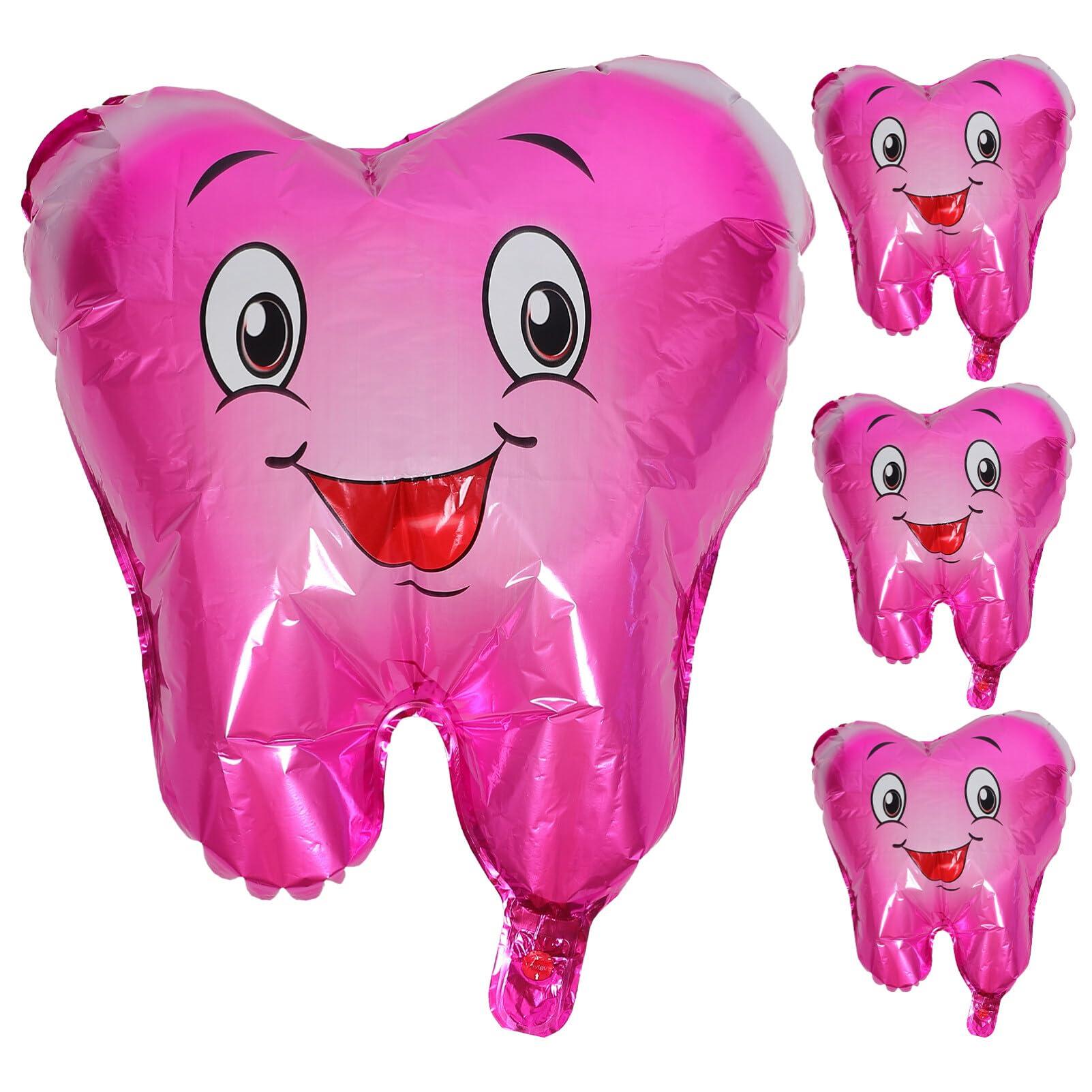 Zerodeko Zerodeko Tooth Shaped Balloons, 4pcs Teeth Themed Balloons Tooth Inflatable Balloons Baby Shower Balloons for Tooth Themed Birthday Party Decorations Rosy