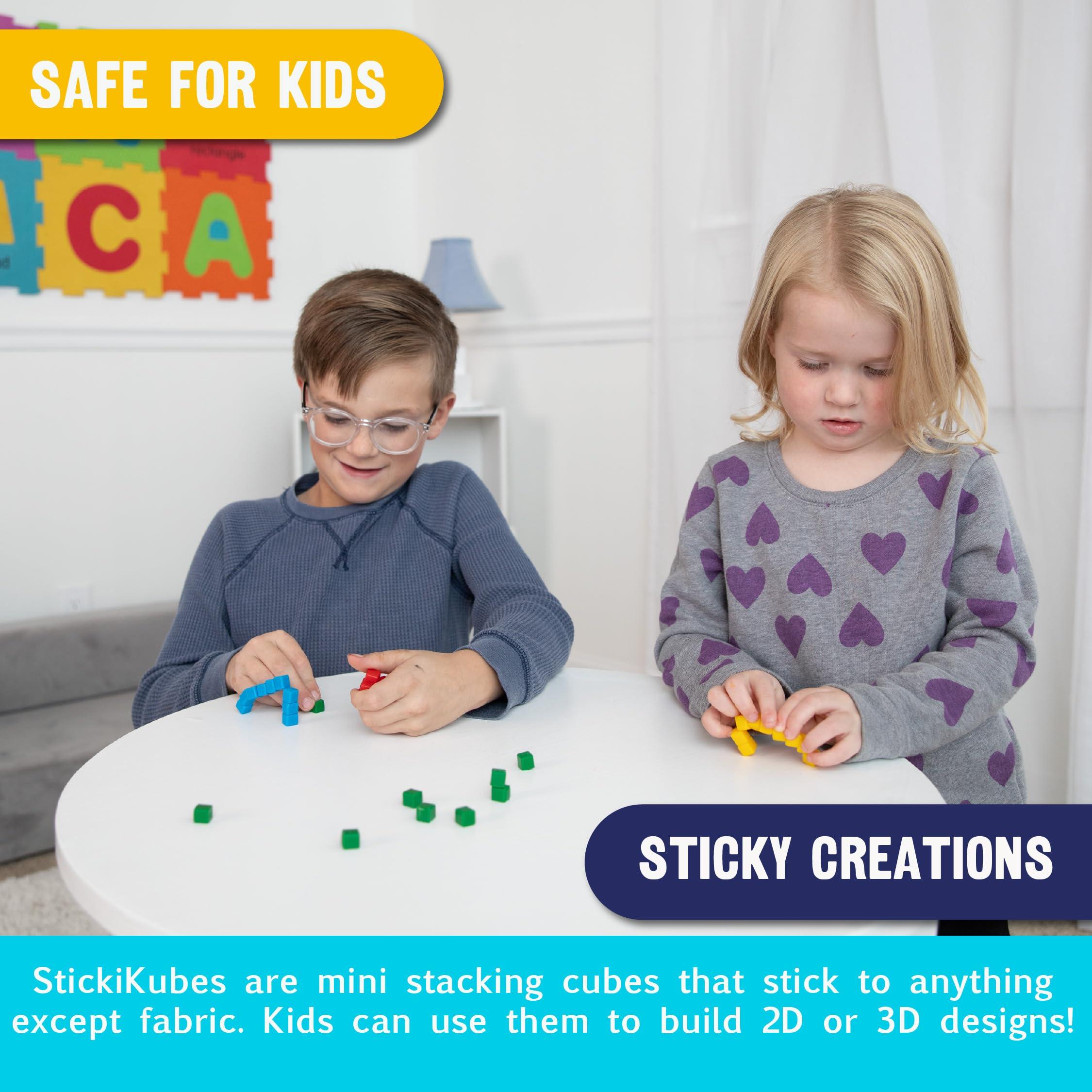KOMARC GAMES KOMARC GAMES StickiKubes, Mini Stacking Cubes That Stick to Anything, Non Toxic Kid Safe Sticky Blocks, Creative Construction Toy - 125 Cubes, 4 Colors, Tub
