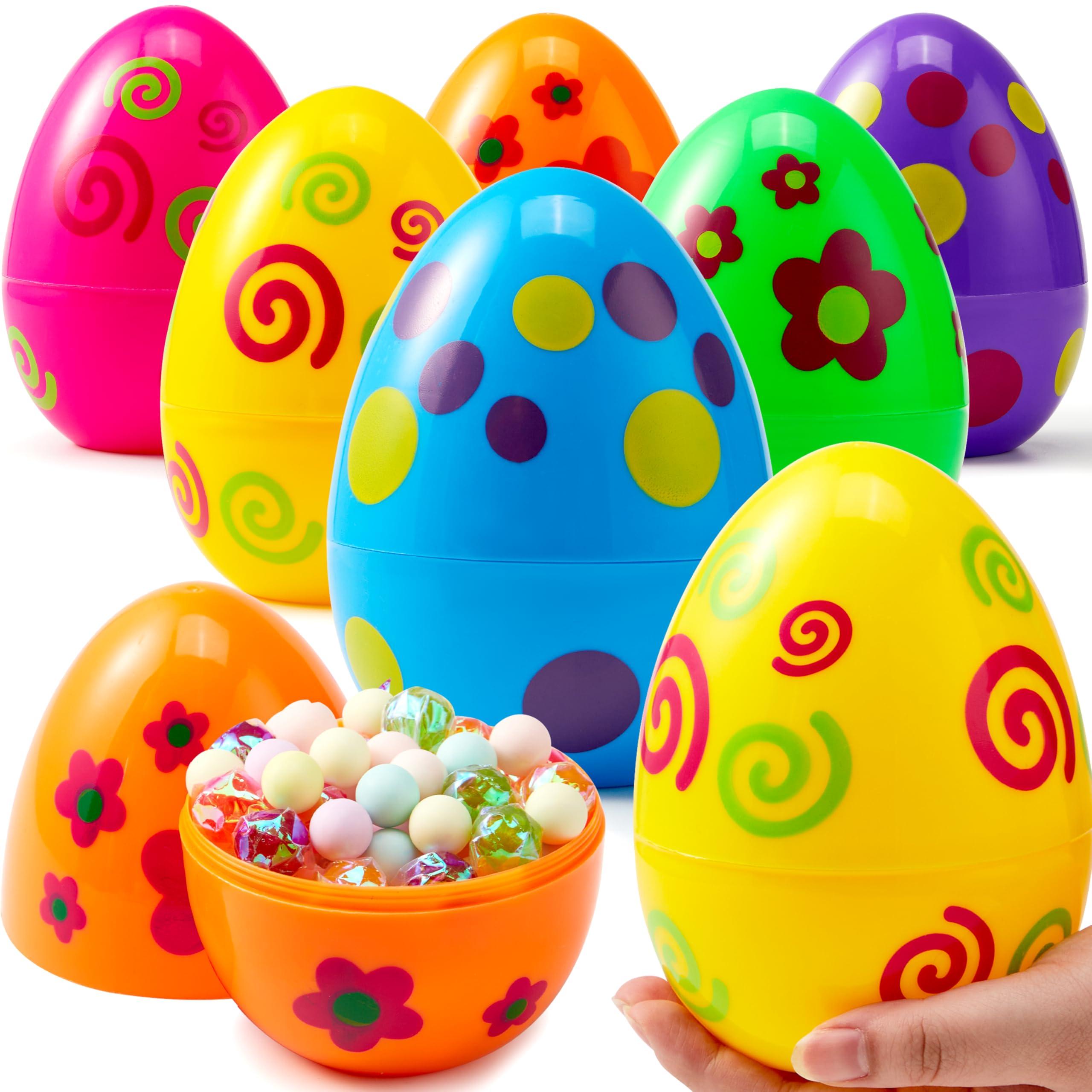 JOYIN JOYIN 12 Pcs Jumbo Printed Easter Eggs, 6 Inches Giant Plastic Eggs Fillable for Easter Themed Hunt Basket Stuffers Fillers Filling Treats Party Favor Classroom Prize Supplies