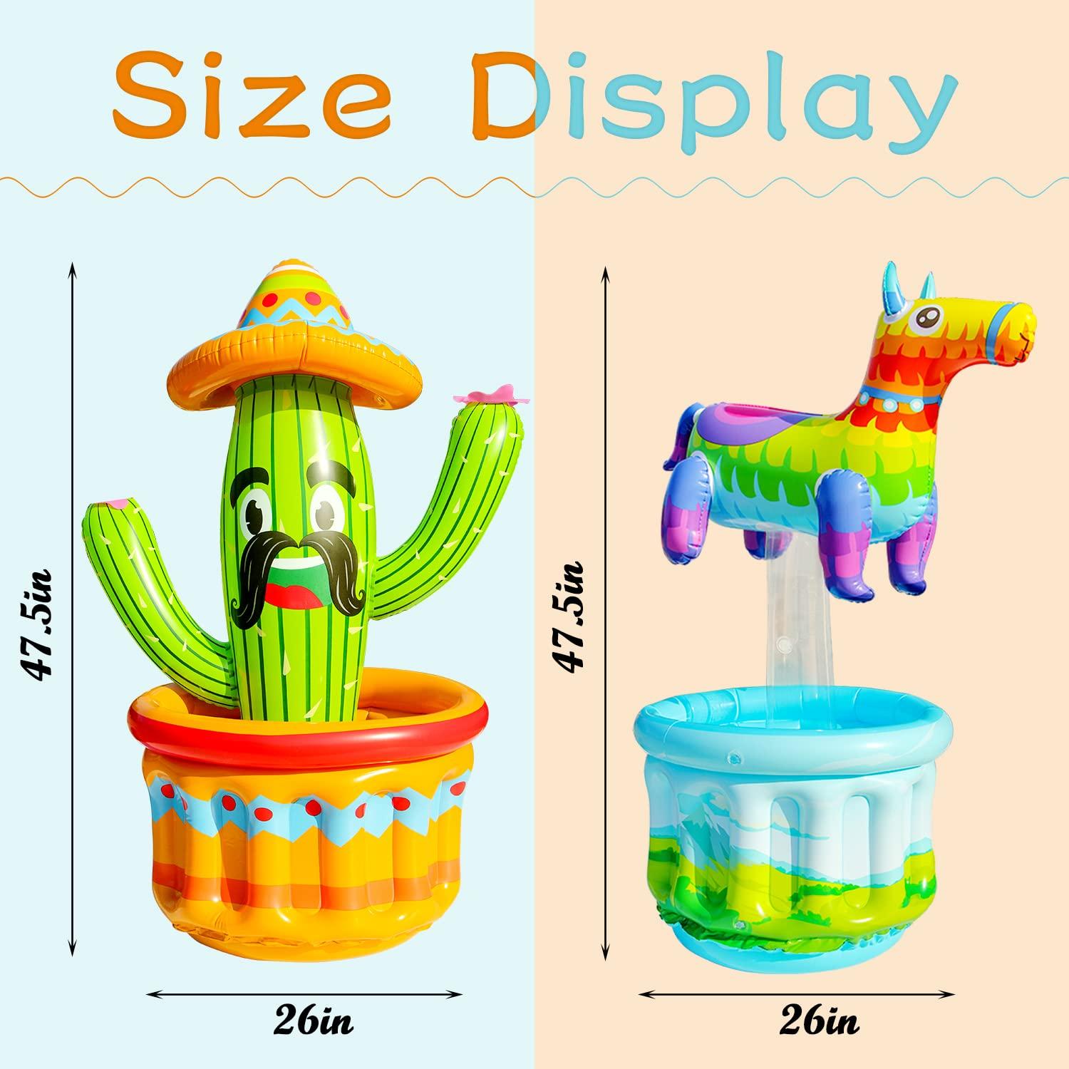 PARENTSWELL PARENTSWELL 2 Pack Inflatable Cactus Cooler, 47.5\'\' Blow Up Pool Party Drink Cooler Ice Bucket with Sombrero Hat, Mexican Fiesta Party Decorations Supplies for Cinco De Mayo Party Decor