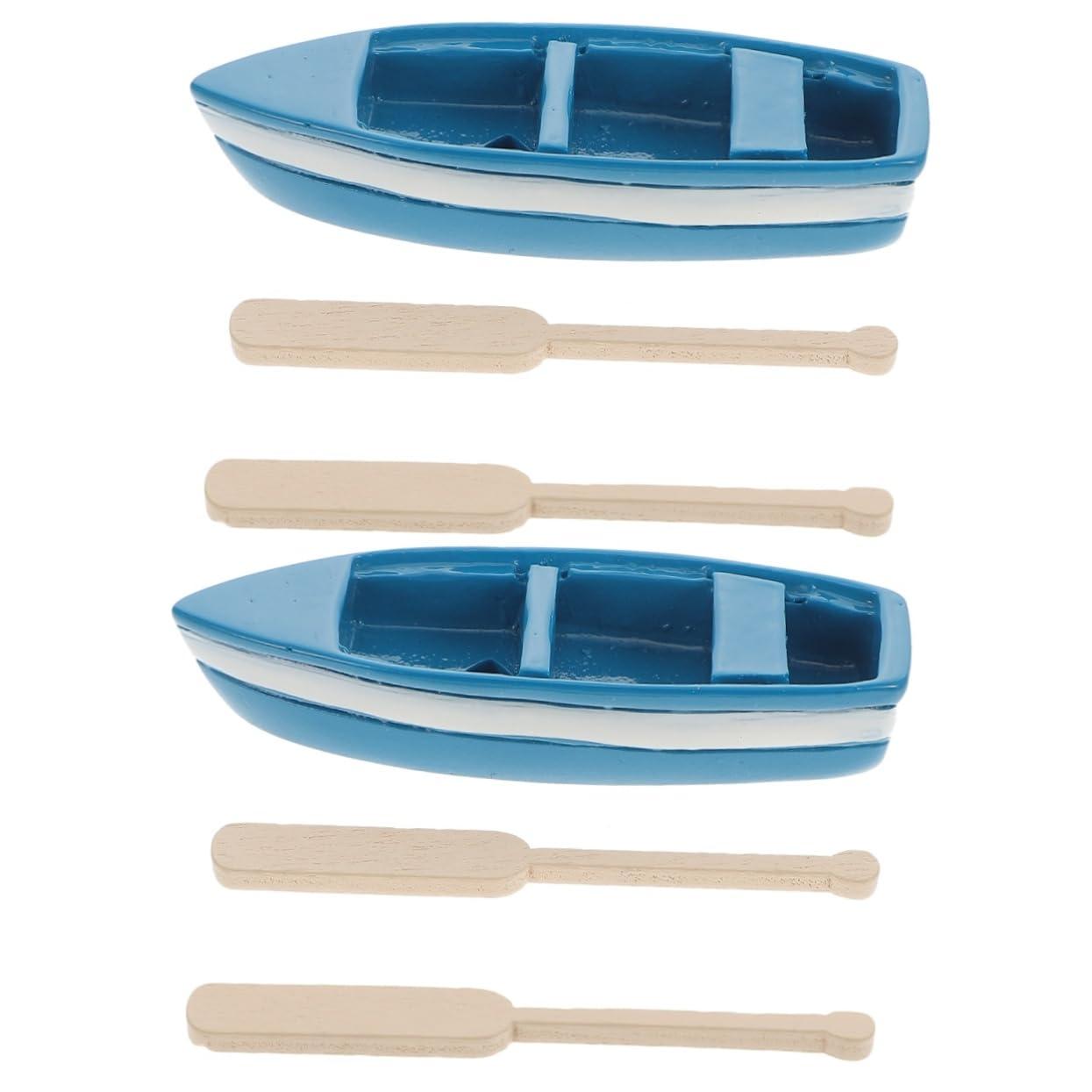 SAFIGLE SAFIGLE 2pcs Asian Decor Resin Rowing Boat Ornament Micro Landscape Boat Micro Landscape Ornaments Sailboat Figurine Home Decor Work Desk Accessories Paddles Model Glass Wooden Model