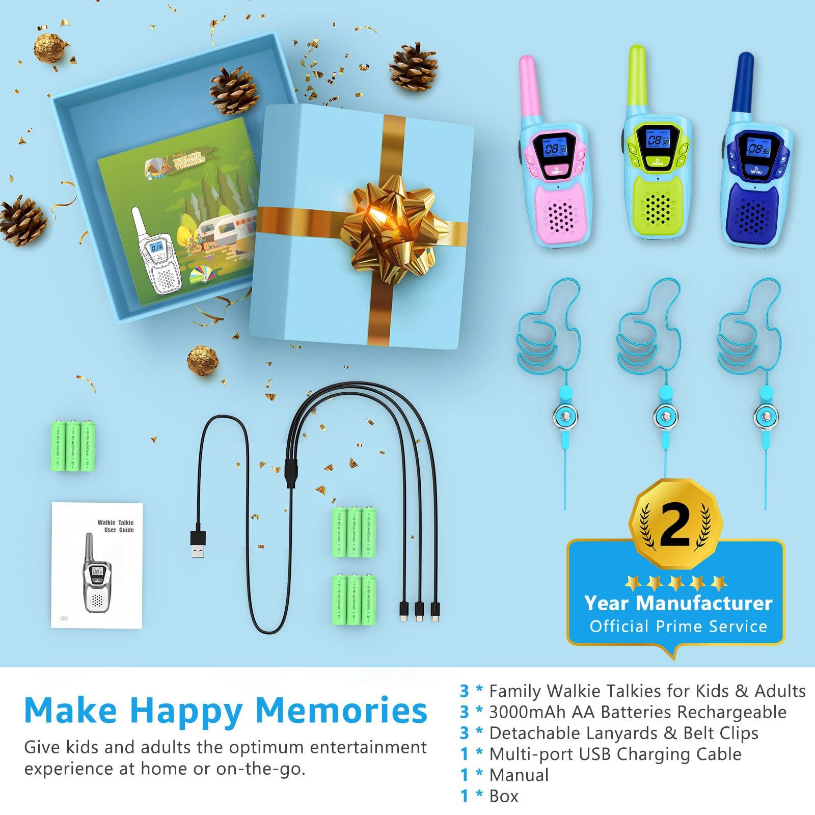 Topsung Topsung Walkie Talkies for Kids Long Range Rechargeable 4 Miles NOAA Walkie-Talkies for Adults Seniors Toddlers Boys Girls Teens 3 Pack, Family Pink 2 Way Radio Toy for Adventure Camping Skiing Cruise