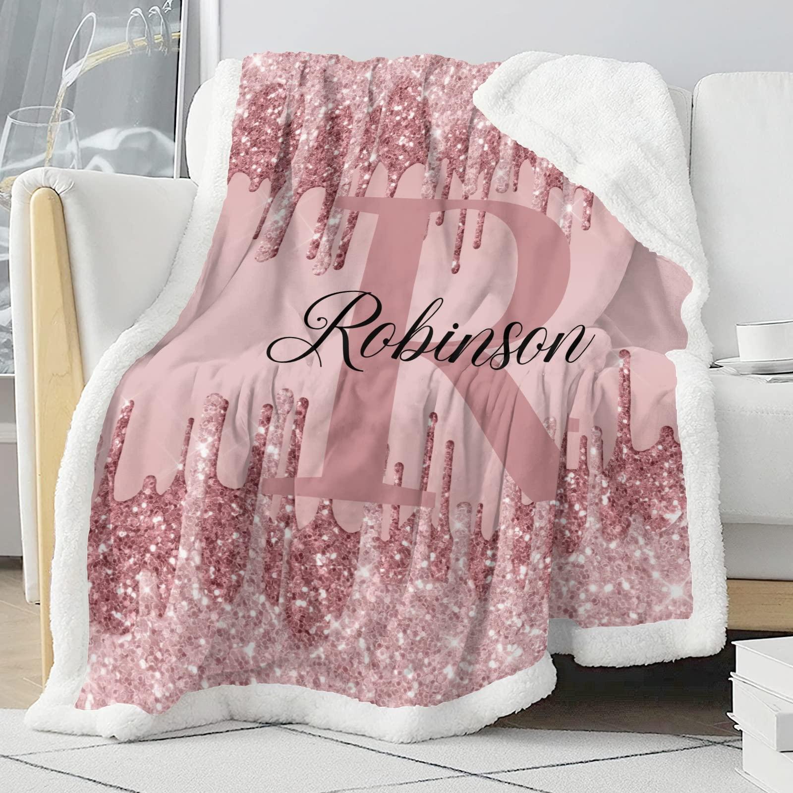 NZOOHY NZOOHY Monogram Pink Red Personalized Sherpa Baby Blankets for Boys Girls,Custom Newborn Naps Name Blanket for Shower Gift 50x60 in