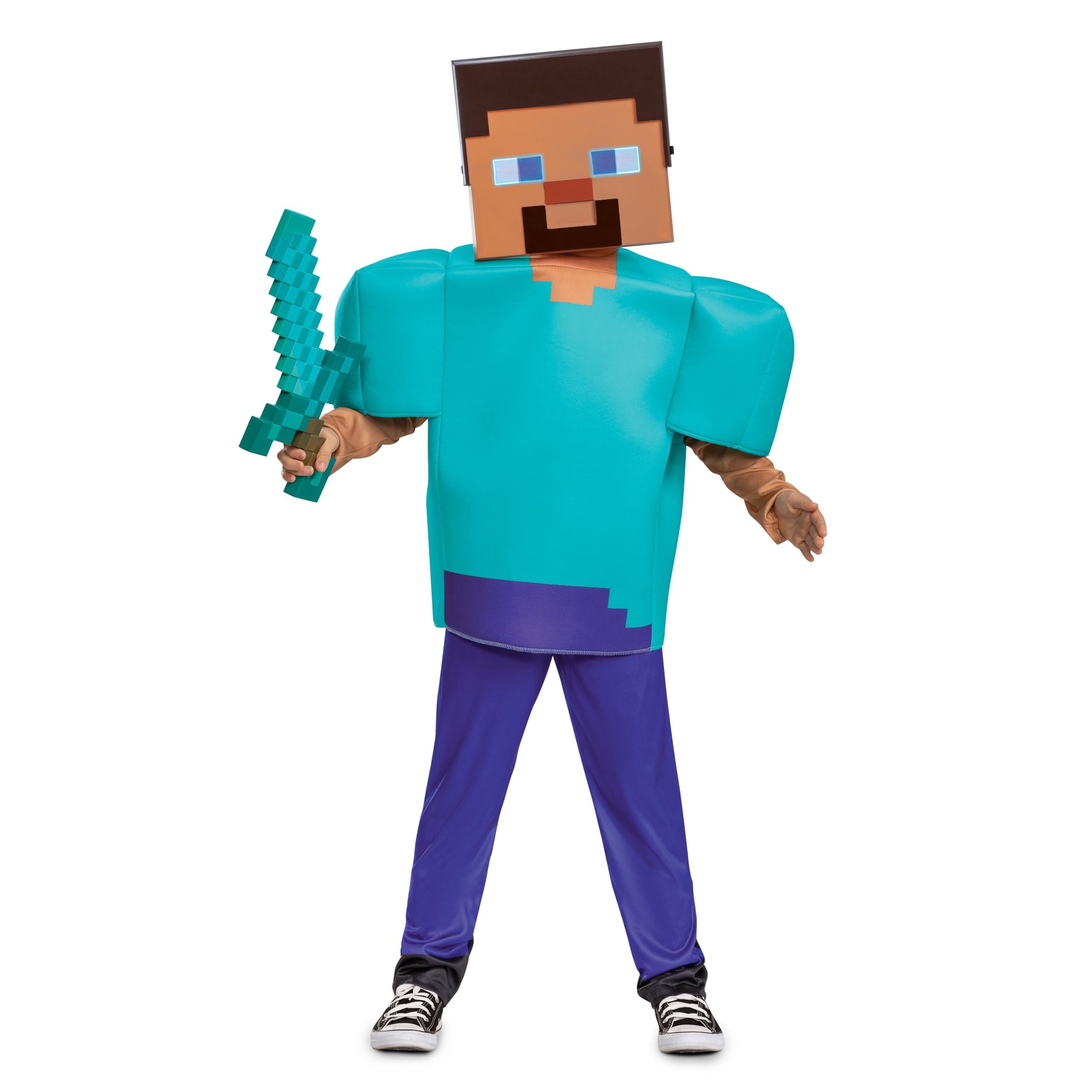 Disguise Disguise Herobrine Steve Costume, Official Minecraft Deluxe Kids Costume with Mask, Size (4-6)
