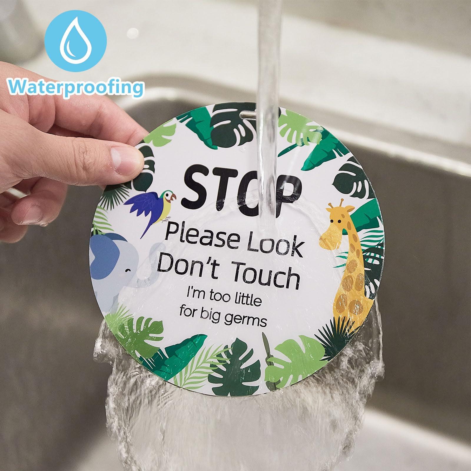 ORIGACH ORIGACH 2 Pack Animals No Touching Baby Signs, Stop Do Not Touch Baby Car Seat Sign Stroller Tags with Hanging Strap and Clip, No Touching Baby Sign for Newborn Baby Boy Girl