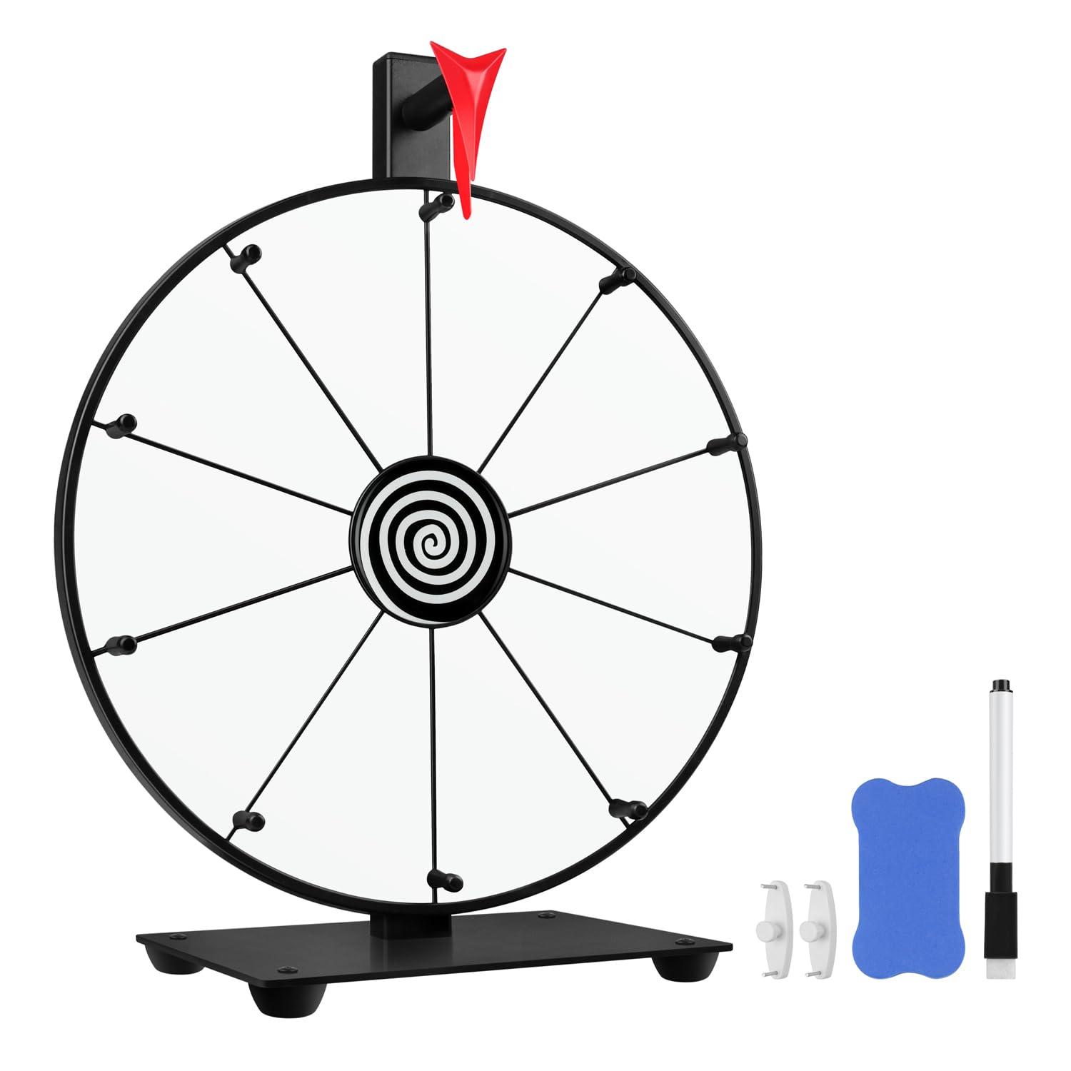 Pionites Pionites 12 Inch 10 Slots Prize Wheel Tabletop or Wall Mount Fortune Spin with Dry Erase Marker and Eraser for Engaging Home Parties, Trade Show, Carnival Events (12\'\' White)