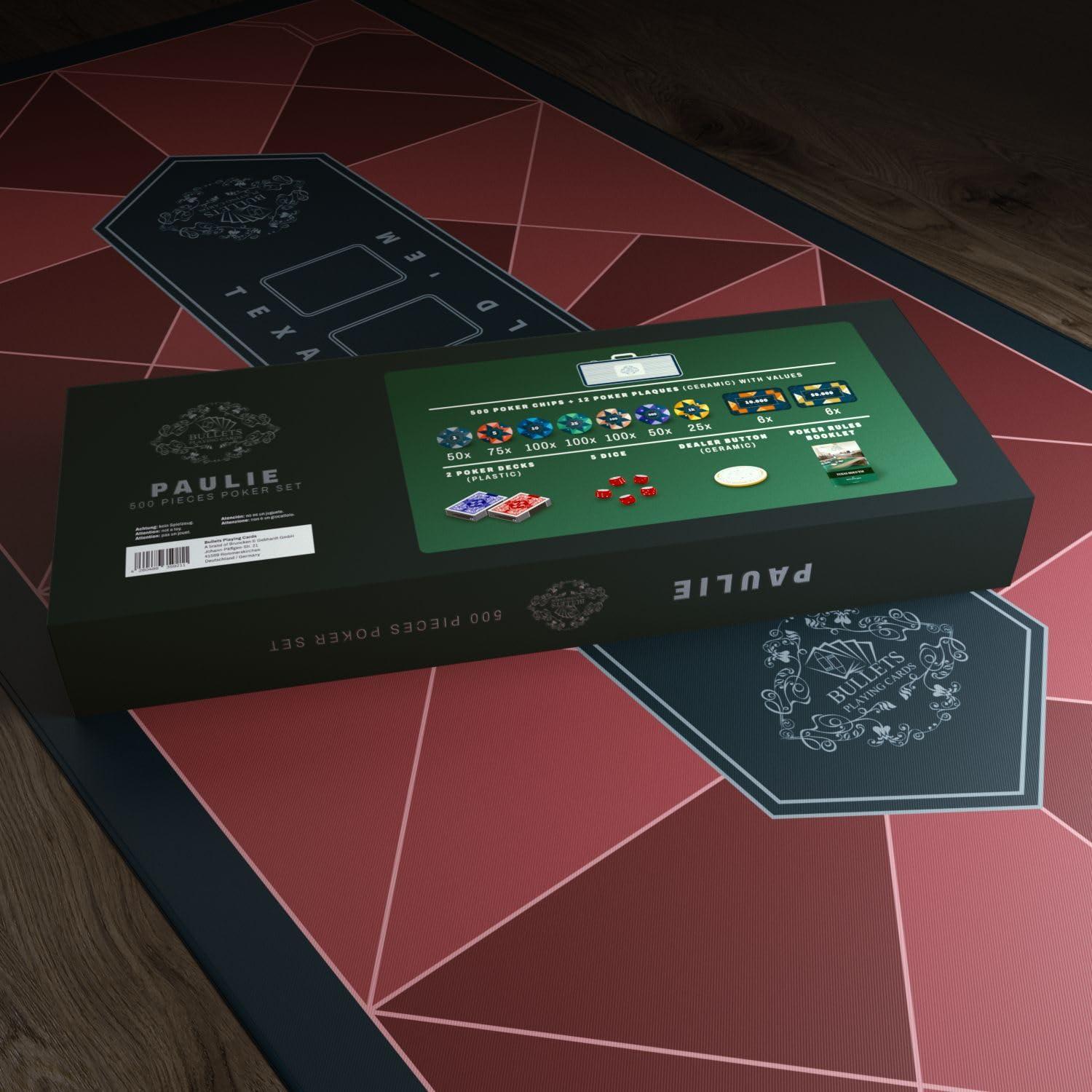 Bullets Playing Cards Bullets Playing Cards Poker Sets with Case - Versatile Denominations for Poker, Blackjack, & Casino Games - Durable & Complete Set - Poker Case with 500 Ceramic Poker Chips \'Richie\' with Values