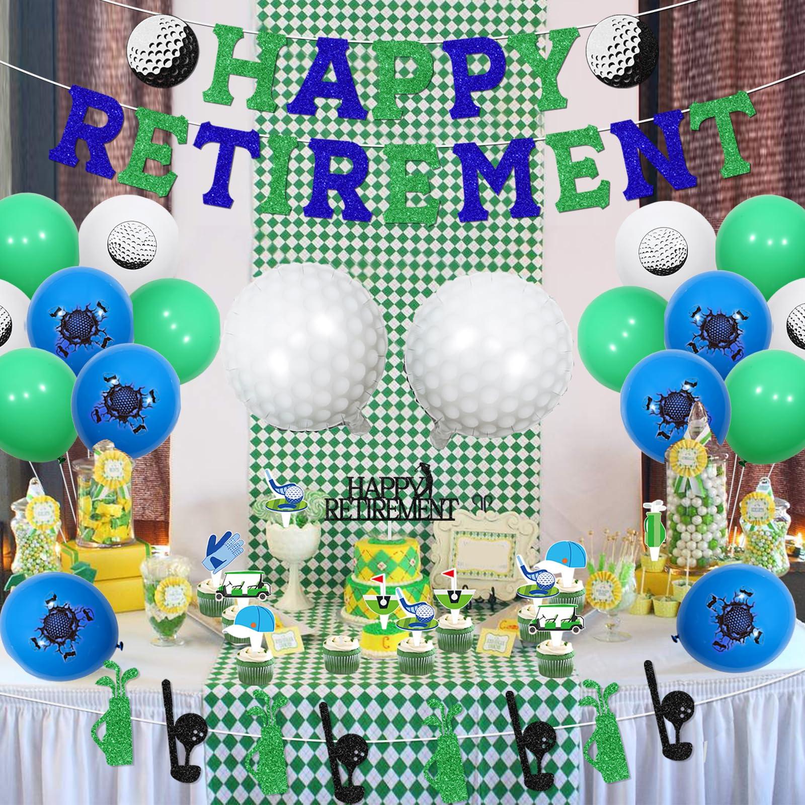 Sursurprise Golf Themed Retirement Party Decorations, Golf Happy Retirement Banner Garland Cake Topper Balloons for Men Retirement Par Tee Decorations Golf Party Supplies
