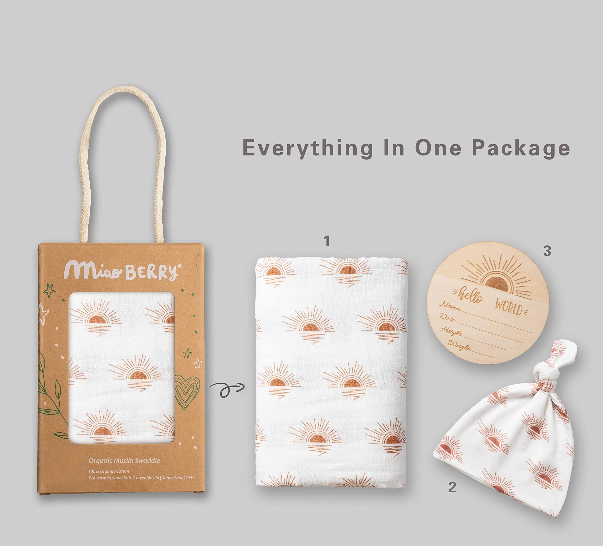 Miaoberry Miaoberry 100% Organic Cotton Baby Muslin Swaddle Blanket Set| Clay Rust Boho Sunrays| Gender Neutral for Boys Girls|Rust Sunset Sunshine| Hospital Newborn Receiving Blanket |Newborn Unisex