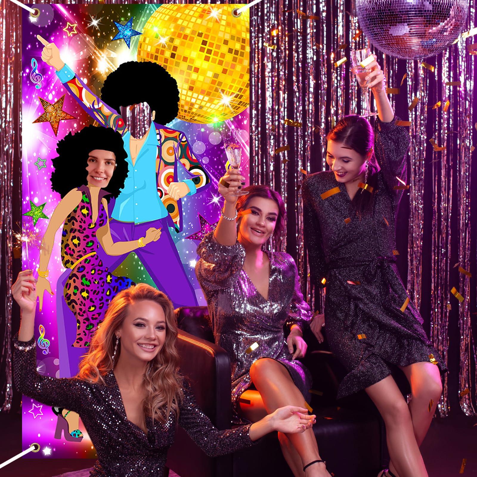 Lecheme Lecheme Disco Door Banner with Face Hole 3x6ft 70s Party Decorations 70s Theme Photo Props Party Supplies Face Cutout Photo Background