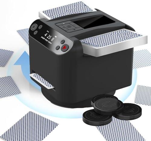 NIBHZ NIBHZ Automatic Card Shuffler Dealer Machine, 360 Rotating Card Dealer with 4 Wireless Dealer Buttons, Rechargeable Card Dealer Machine for UNO, Blackjack,Black